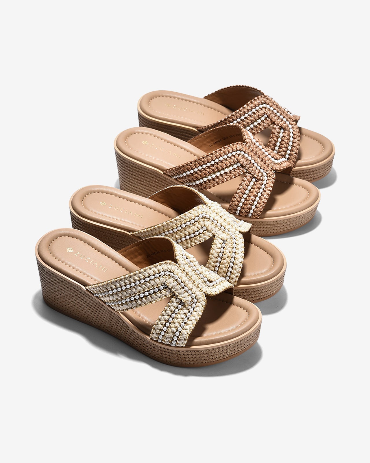 Dép Xuồng Zuciani Đế Cói Quai Chéo Đính Ngọc-DMD04-Cafe Color2