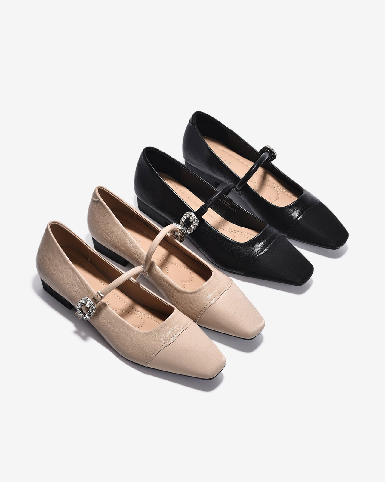 Giày Búp Bê Zucia Mũi Vuông Khóa Đính Đá-GTH87-Đen Color2