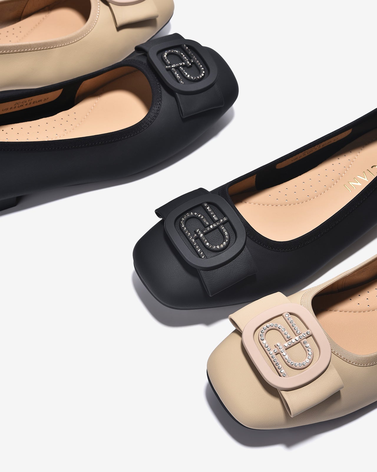 Giày Búp Bê Zuciani Khóa Tròn Phối Đá-GCL17-Đen Color2