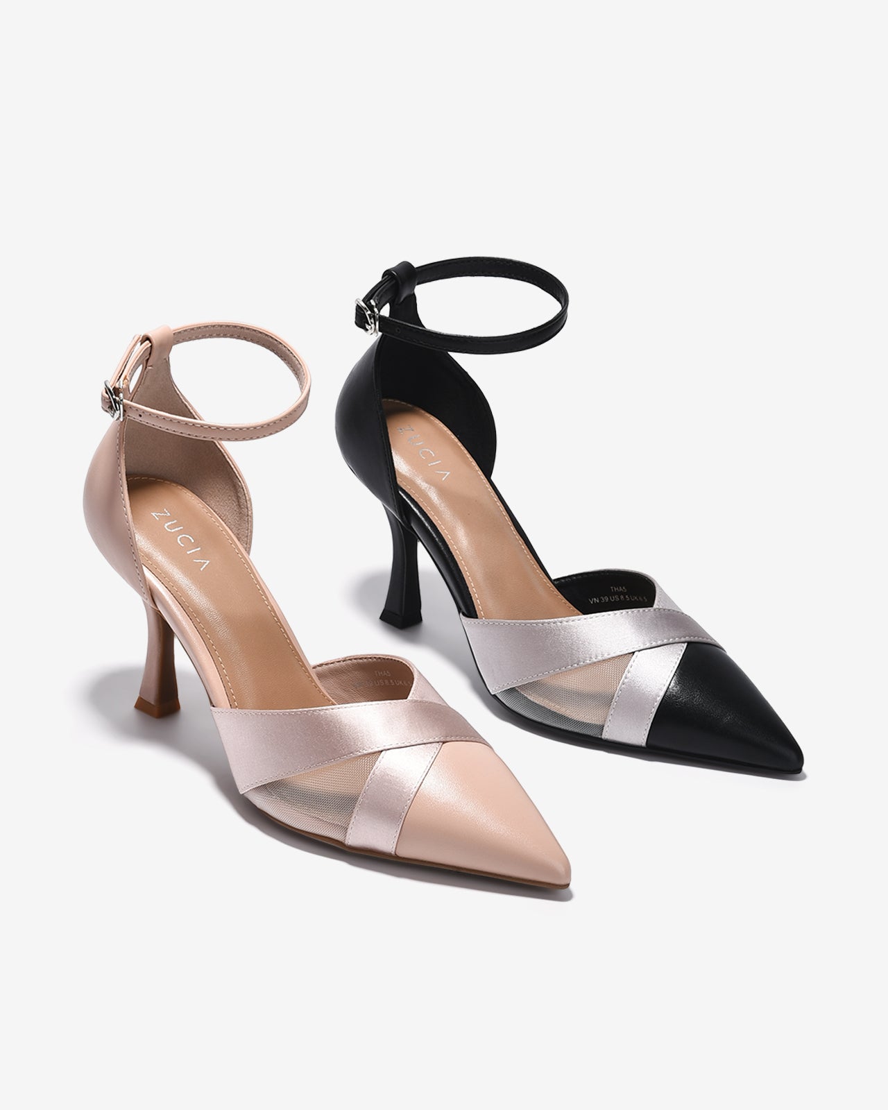 Giày Cao Gót Zucia Satin Phối Lưới-GTHA5-Hồng Color2