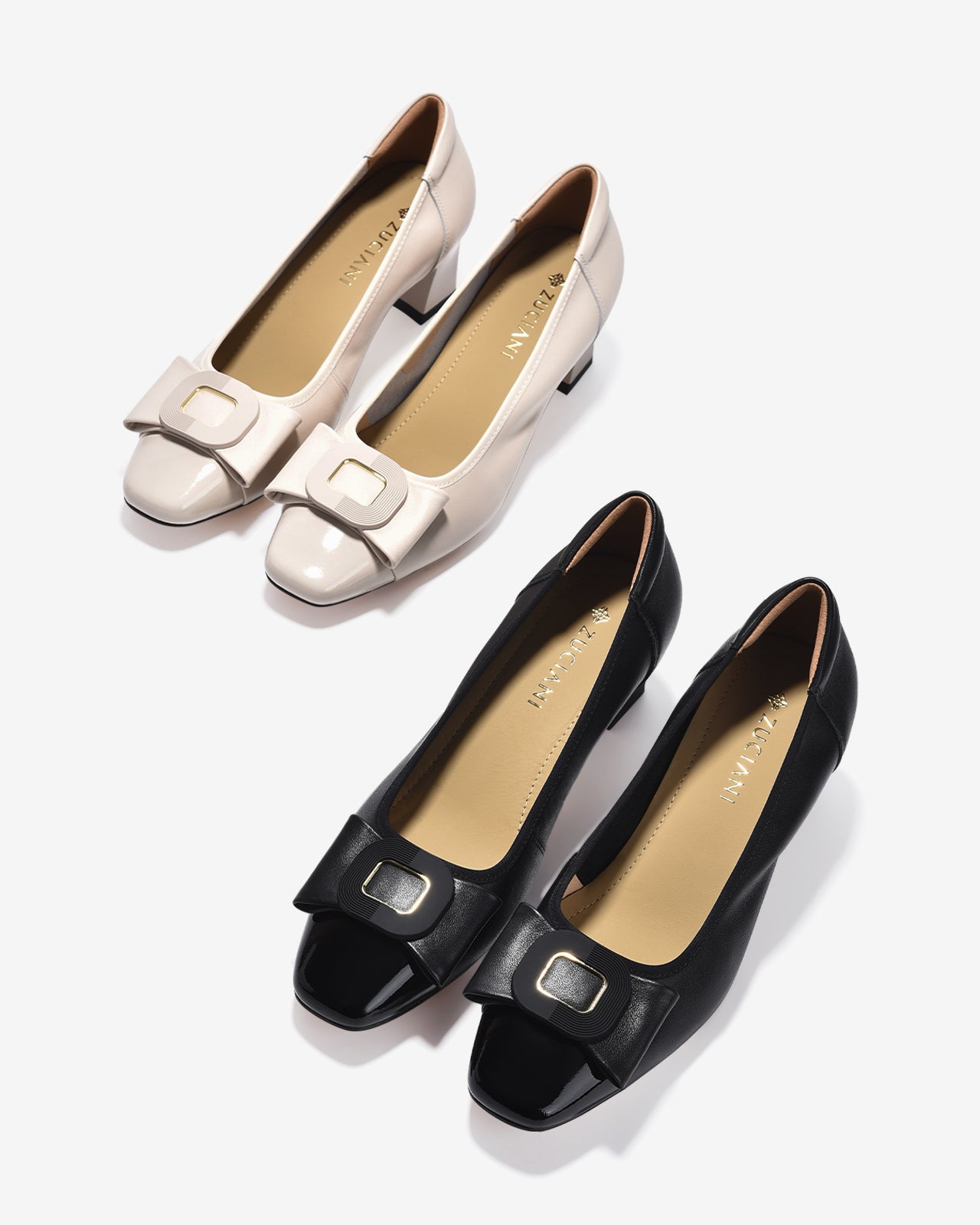 Giày Cao Gót Zuciani Mũi Phối Da Bóng Đính Khoá Nơ-GCM04-Đen Color2