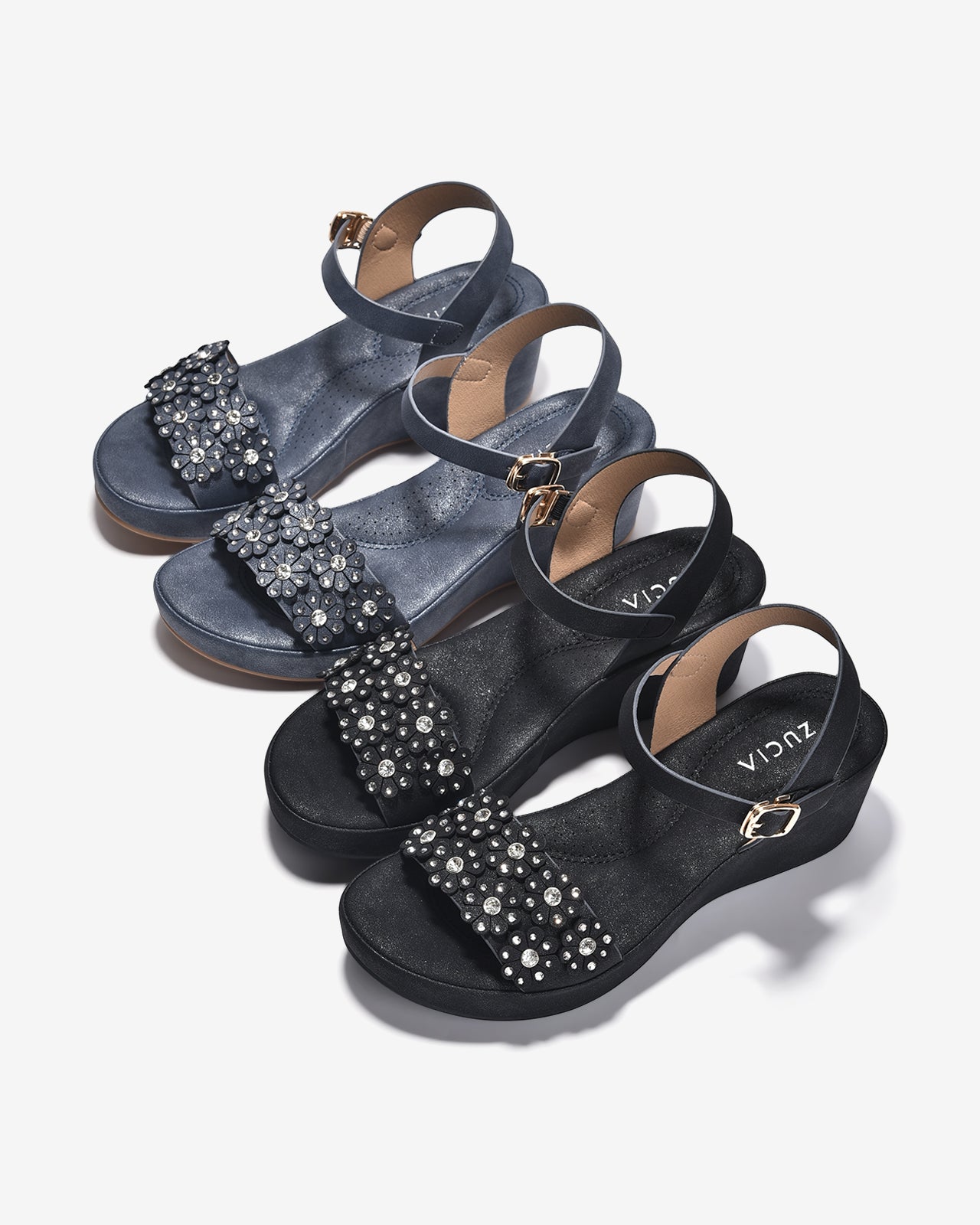 Giày Sandal Cao Gót Zucia Quai Ngang Đính Hoa-SHLK2-Đen Color2