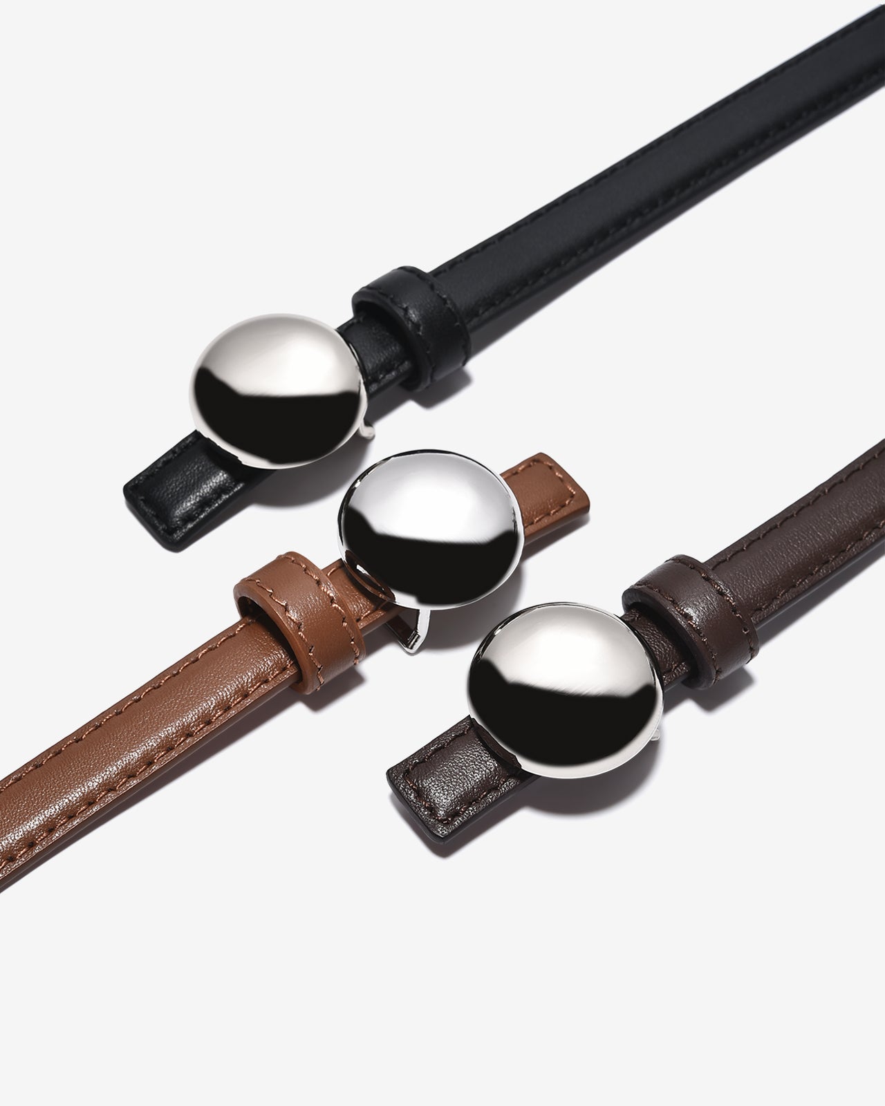 Nịt Da Nữ Zucia Khoá Kim Loại Tròn Bạc Dây Mảnh-TD34-Bò Color3