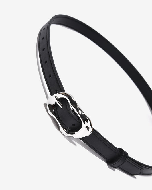 Nịt Da Nữ Zucia Đầu Khoá Kim Loại Bạc Uốn Lượn-TD38-Đen Color1