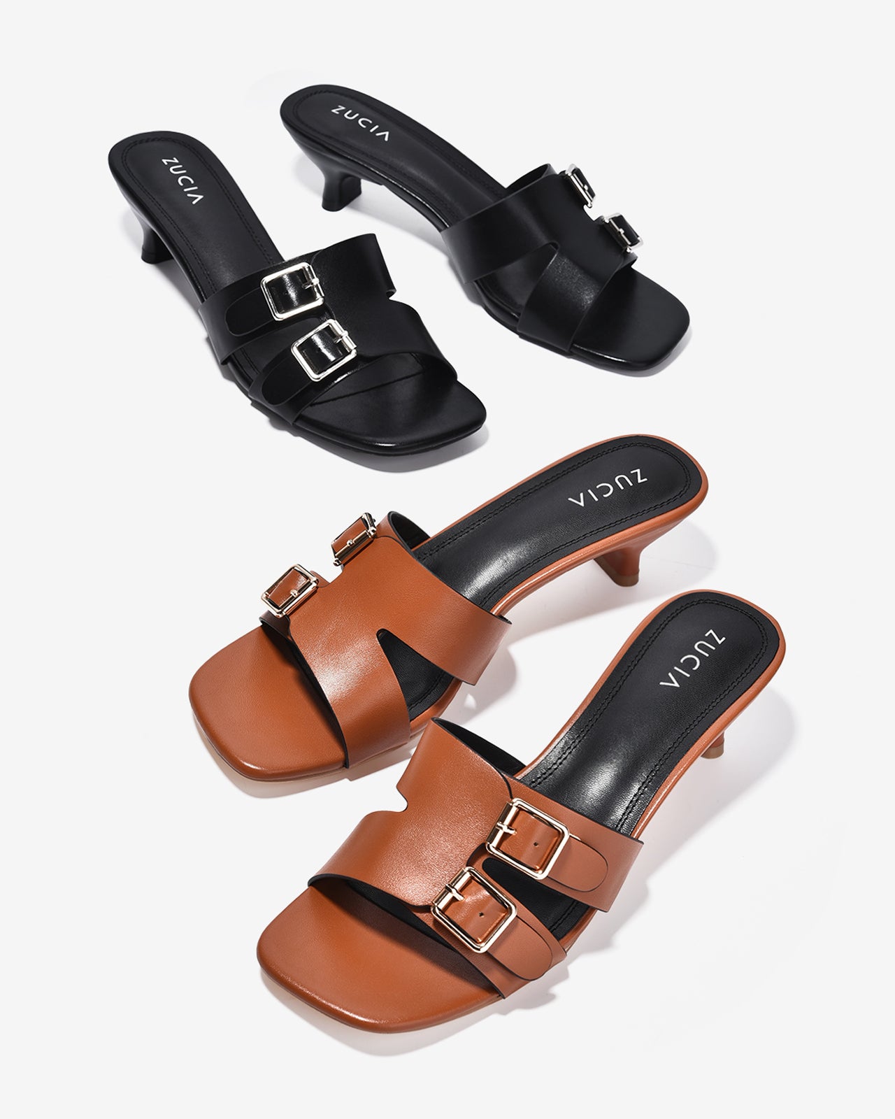 Dép Cao Gót Nữ Zucia Quai Khoá Đôi-DHLK5-Đen Color2