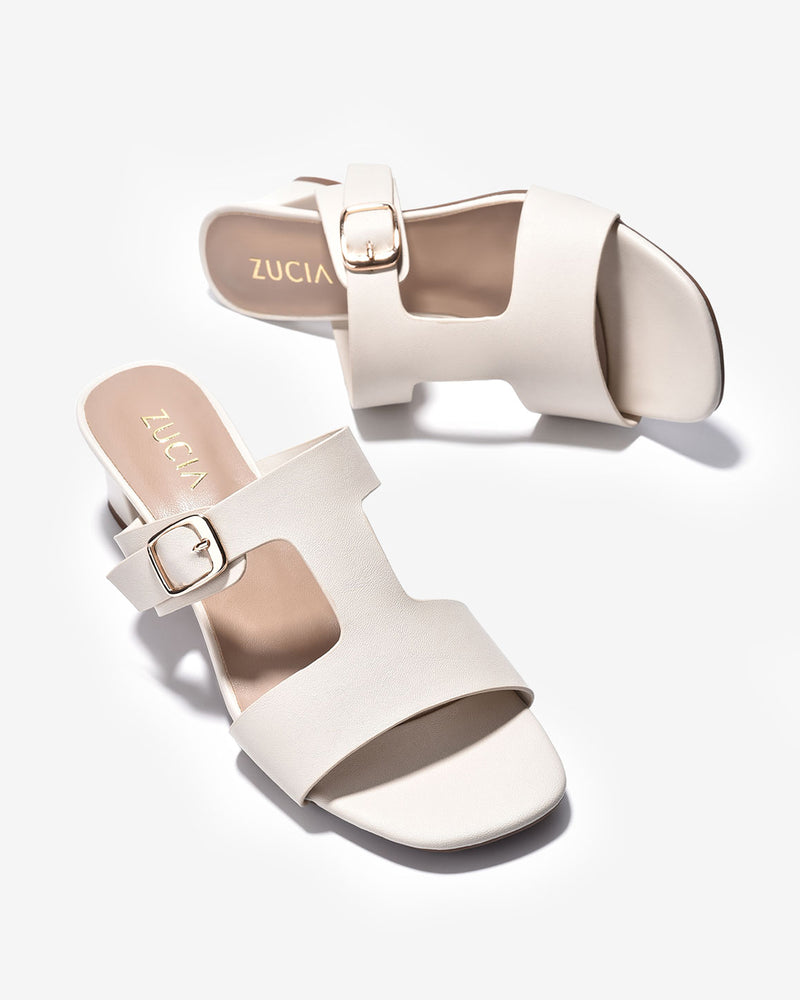 Dép Cao Gót Zucia Quai T-Strap Khóa Mạ Vàng-DRXA2-Trắng Color3