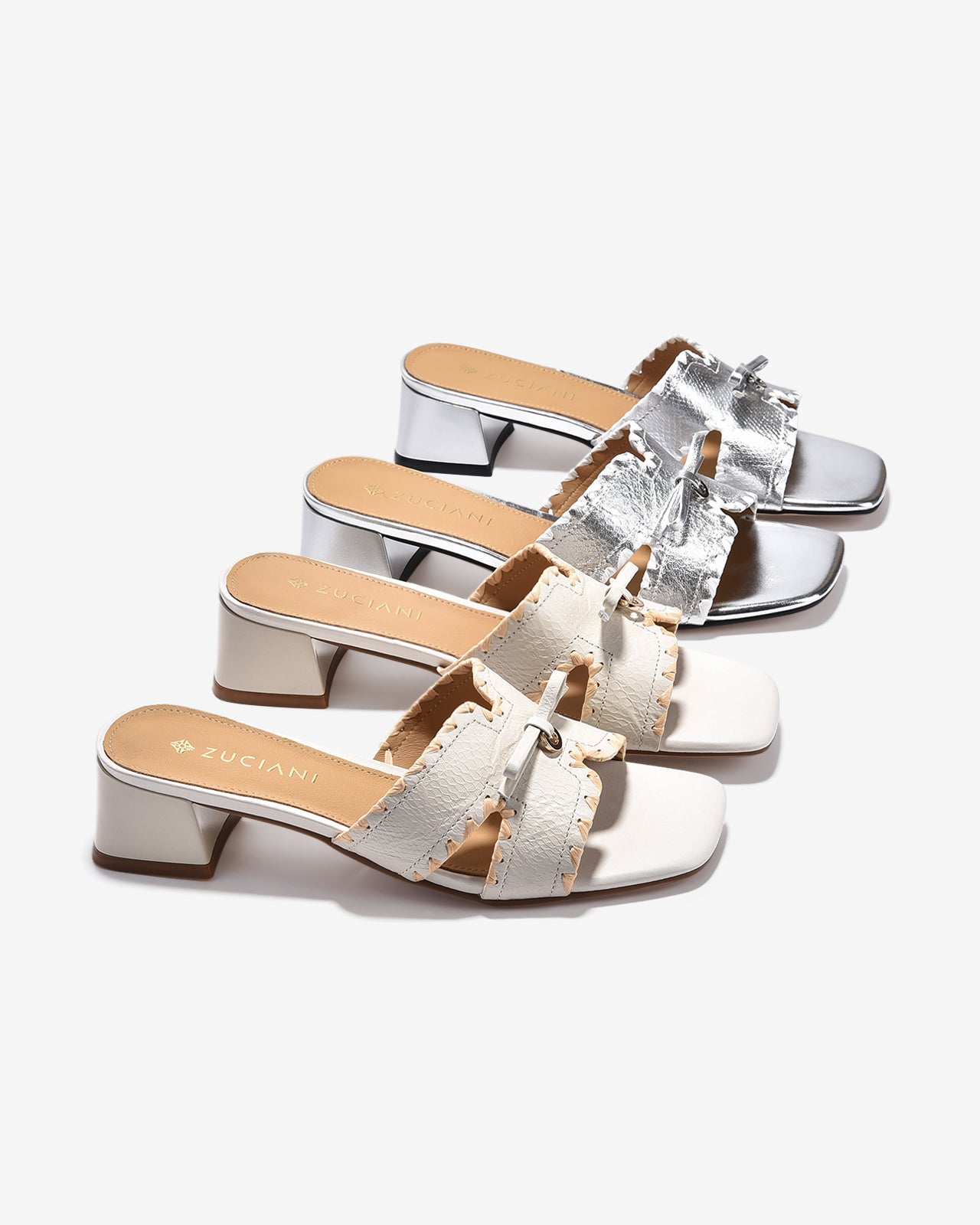 Dép Cao Gót Zuciani Quai Cách Điệu Khóa Nơ-DCM25-Trắng Color1