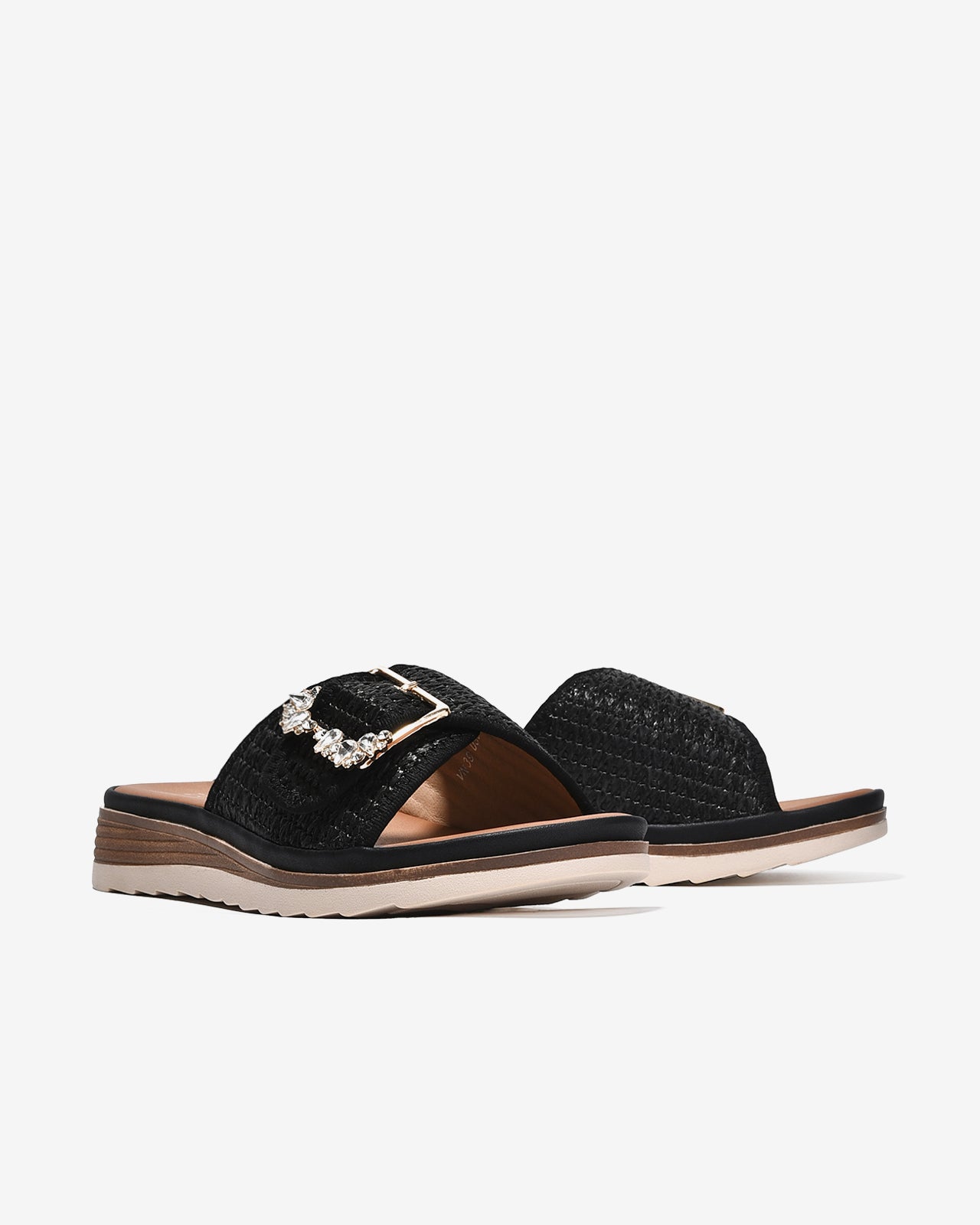 Dép Quai Ngang Nữ Zucia Khoá Đính Đá-DHLK3-Đen Color2