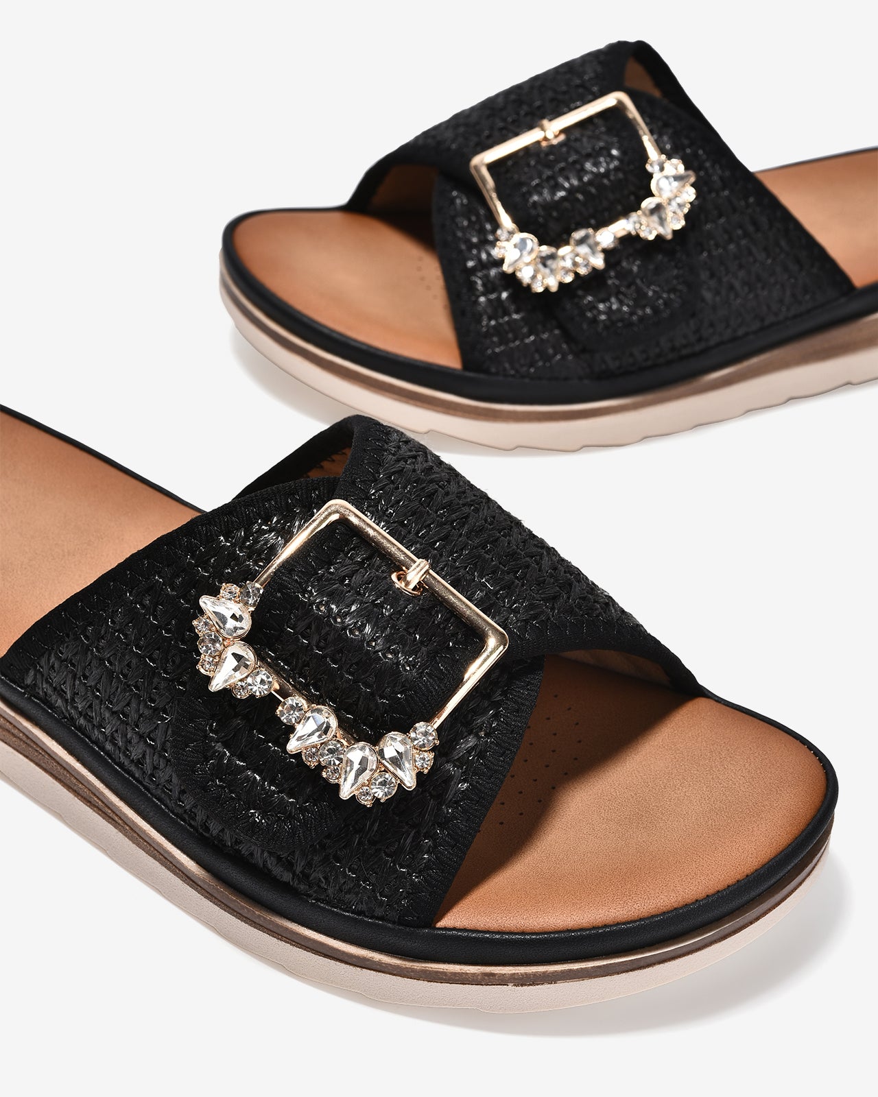 Dép Quai Ngang Nữ Zucia Khoá Đính Đá-DHLK3-Đen Color2