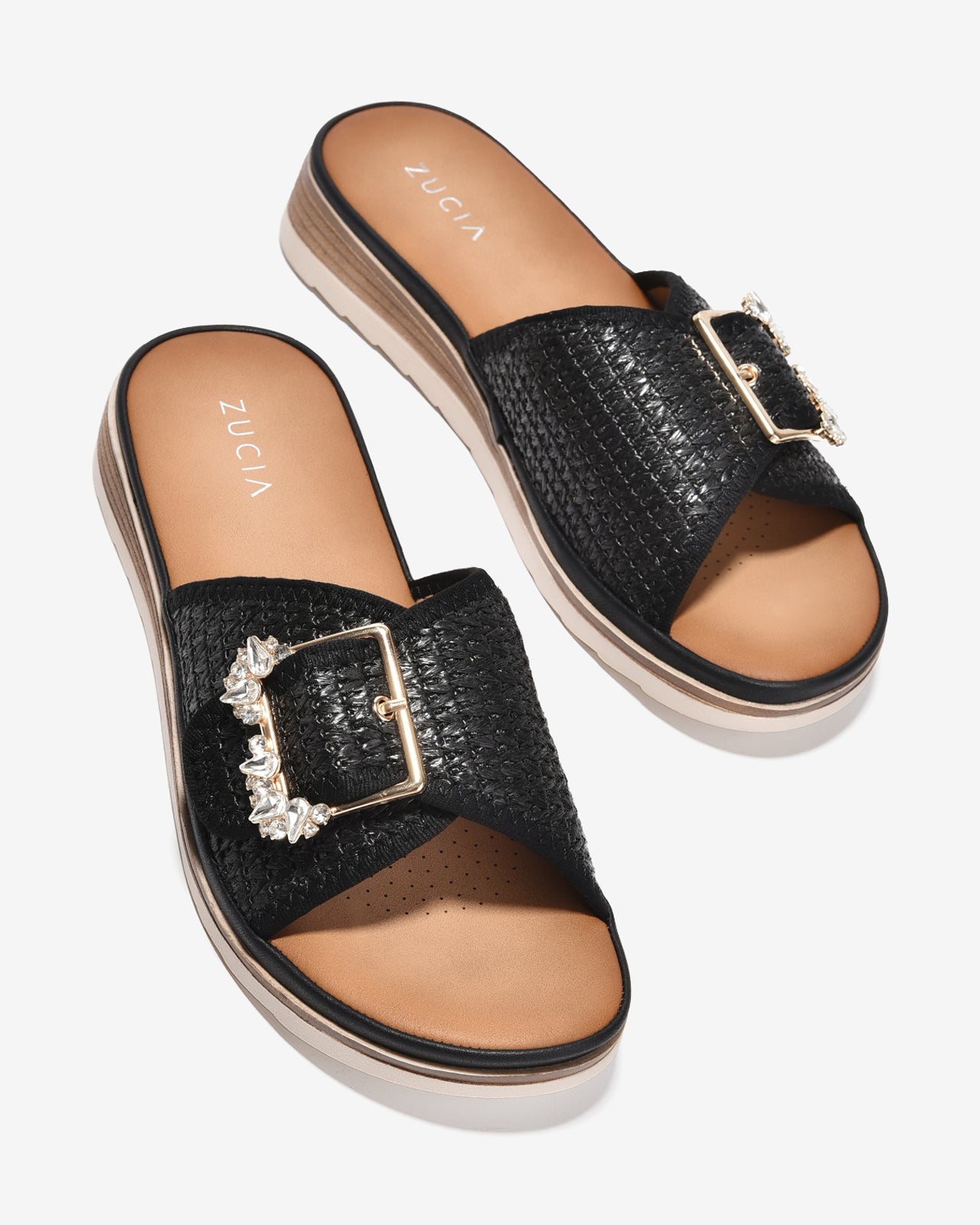 Dép Quai Ngang Nữ Zucia Khoá Đính Đá-DHLK3-Đen Color1