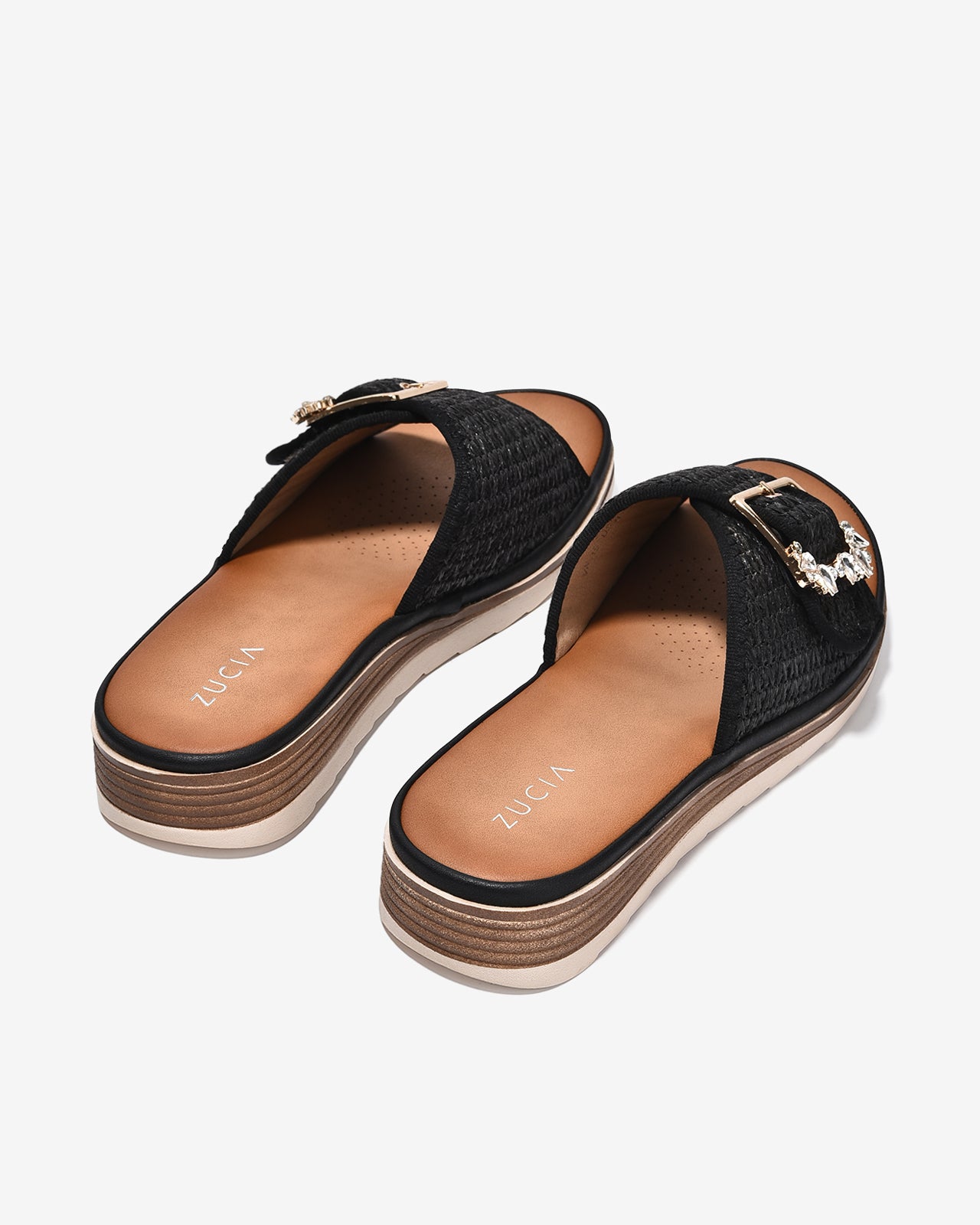 Dép Quai Ngang Nữ Zucia Khoá Đính Đá-DHLK3-Đen Color1