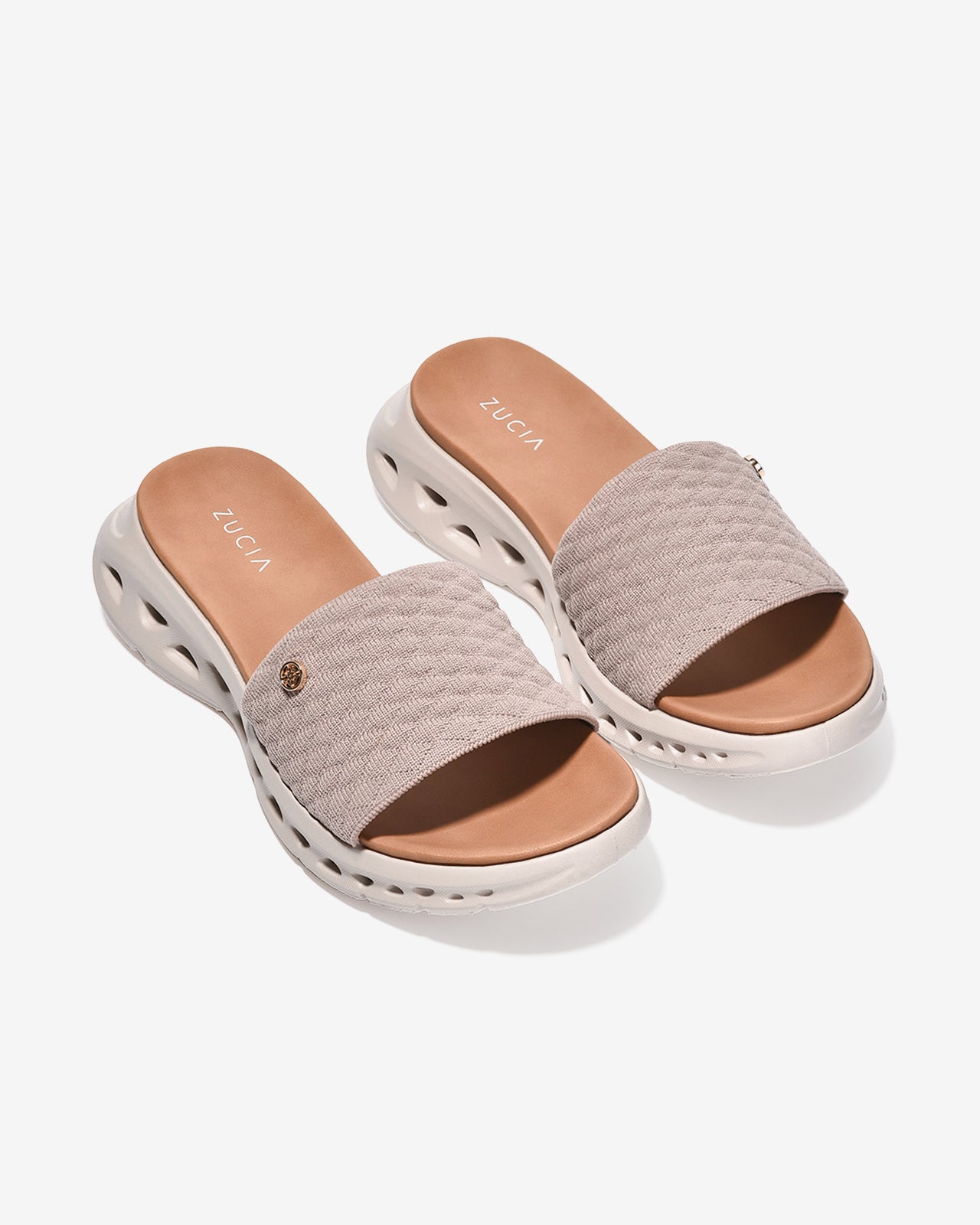 Dép Quai Ngang Nữ Zucia Quai Vân Đính Logo-DHLL4-Cafe Color1