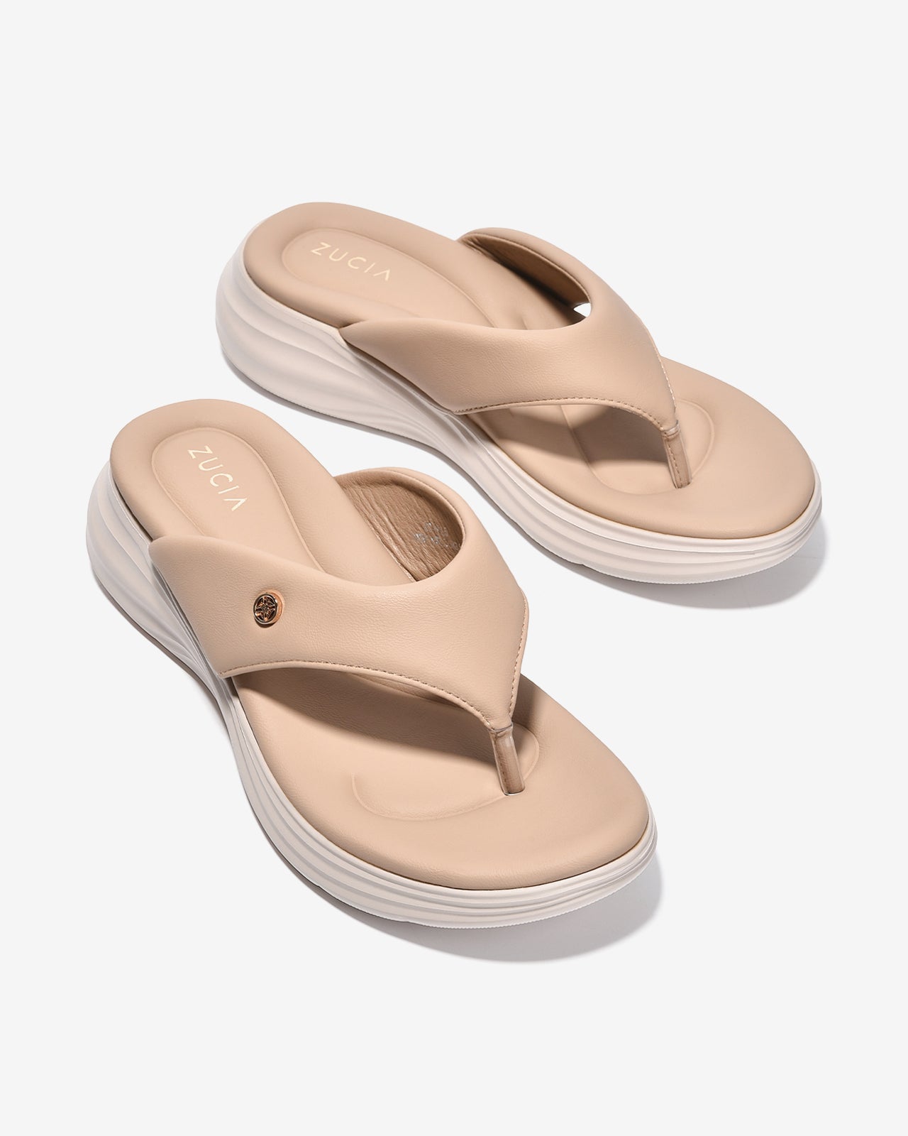 Dép Kẹp Nữ Zucia Quai Trơn Đính Logo Kim Loại-DHLL5-Cafe Color2