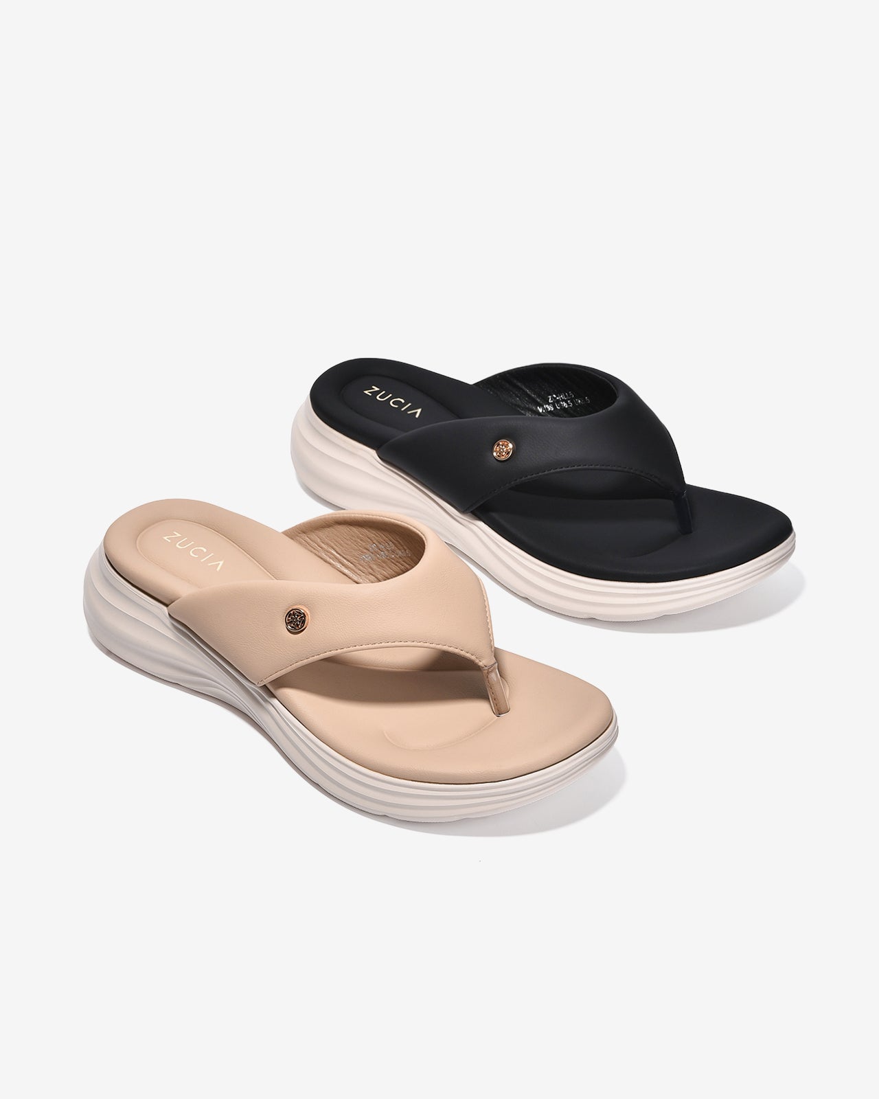 Dép Kẹp Nữ Zucia Quai Trơn Đính Logo Kim Loại-DHLL5-Cafe Color2