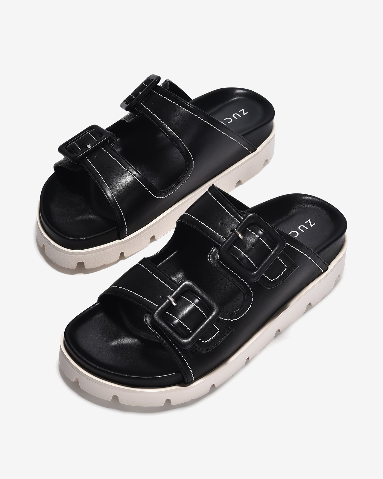 Dép Nữ Zucia Quai Đôi Bản To Khoá Cài Vuông-DTH93-Đen Color1