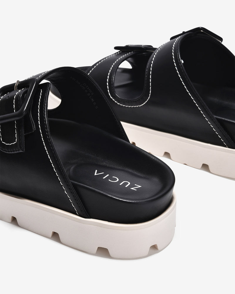 Dép Nữ Zucia Quai Đôi Bản To Khoá Cài Vuông-DTH93-Đen Color2