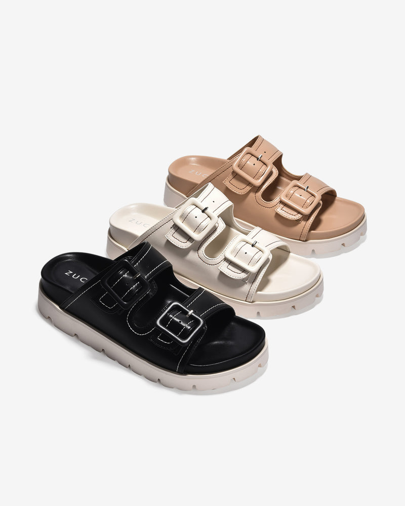 Dép Nữ Zucia Quai Đôi Bản To Khoá Cài Vuông-DTH93-Đen Color2