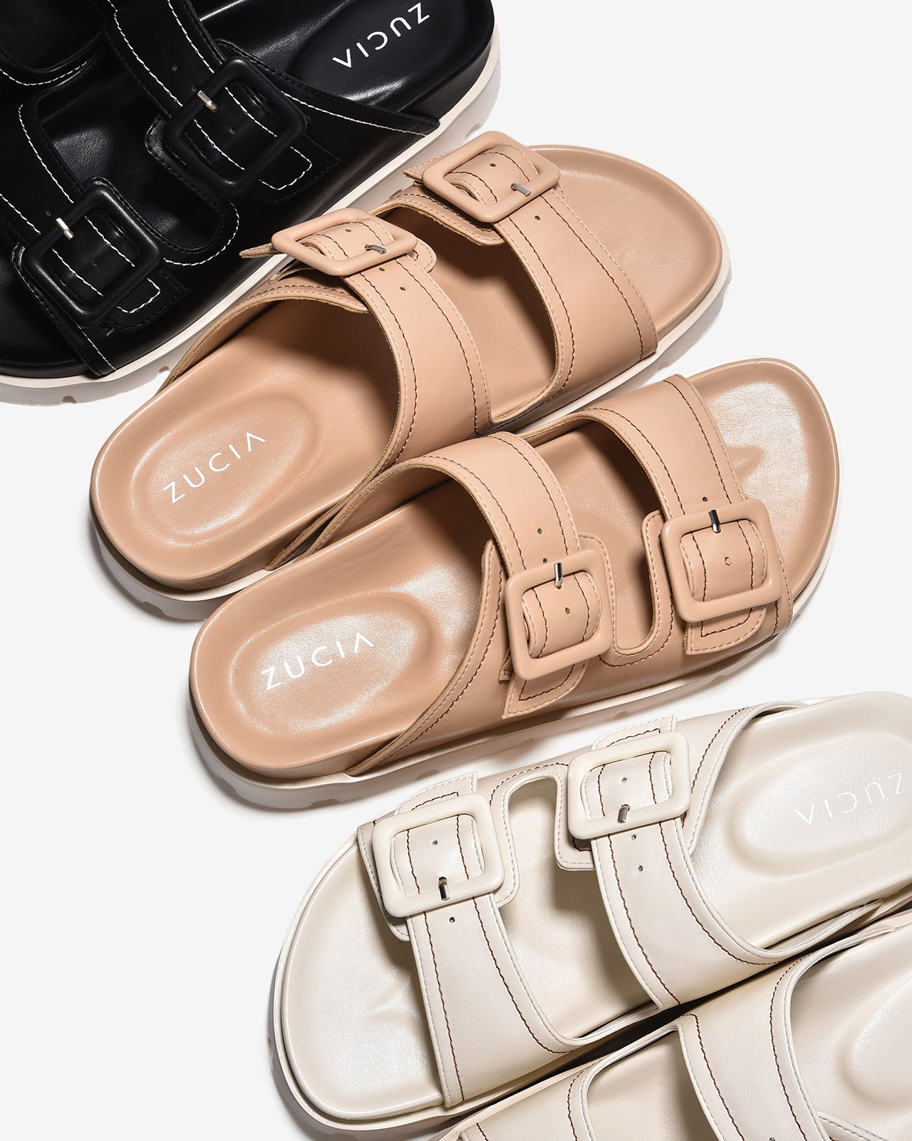 Dép Nữ Zucia Quai Đôi Bản To Khoá Cài Vuông-DTH93-Trắng Color1