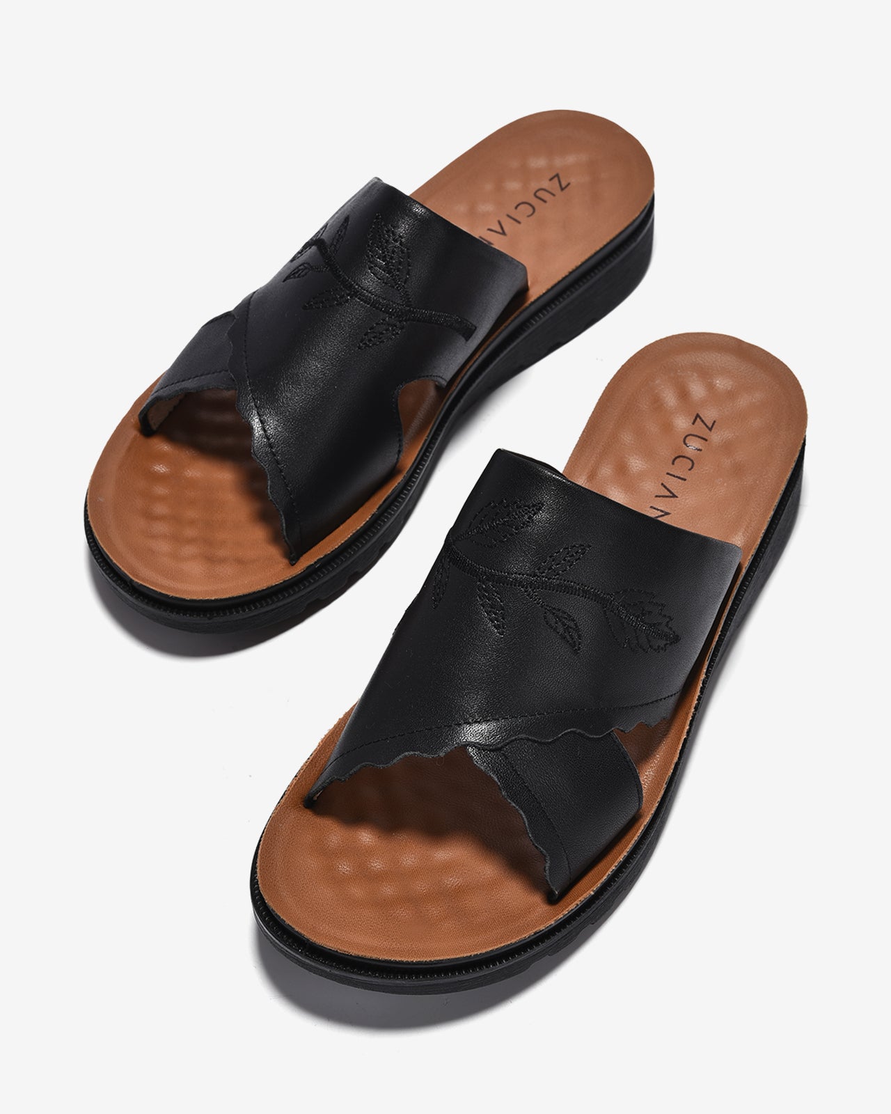 Dép Nữ Zuciani Quai Ngang Thêu Chỉ Nổi-DCF57-Đen Color1