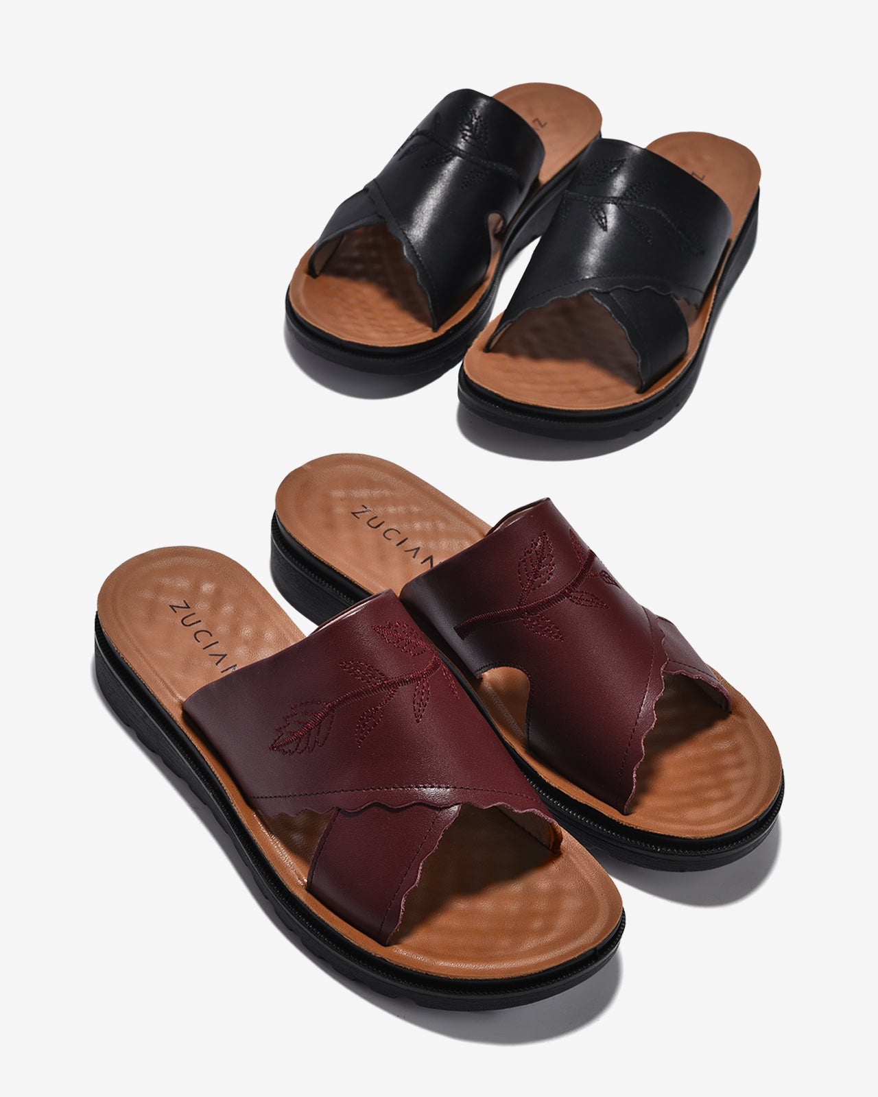 Dép Nữ Zuciani Quai Ngang Thêu Chỉ Nổi-DCF57-Đen Color1