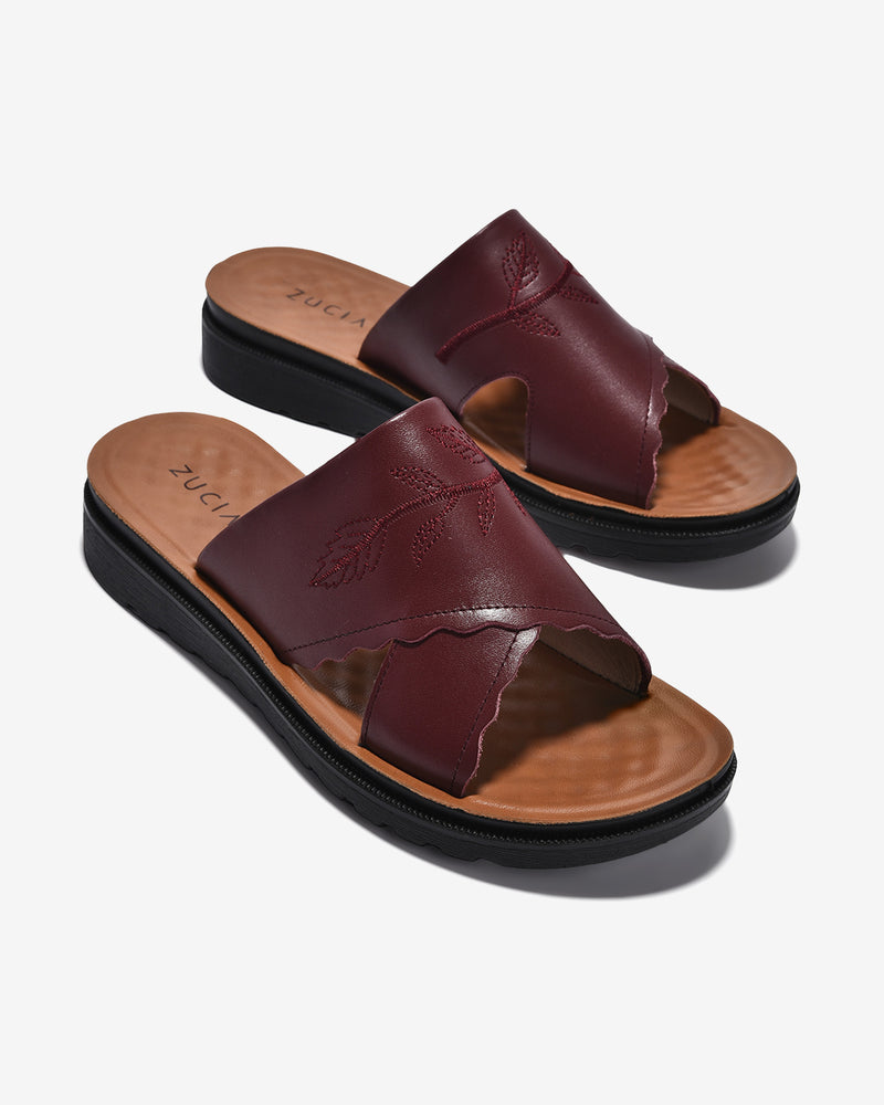 Dép Nữ Zuciani Quai Ngang Thêu Chỉ Nổi-DCF57Đỏ Color1