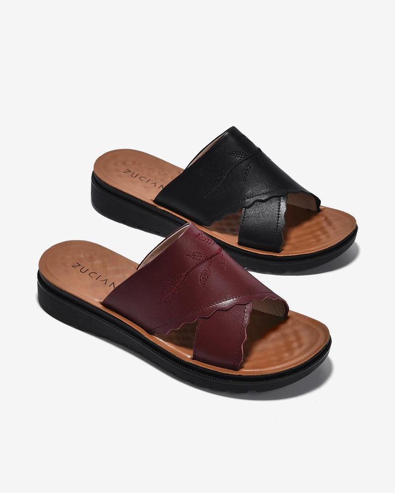 Dép Nữ Zuciani Quai Ngang Thêu Chỉ Nổi-DCF57Đỏ Color2