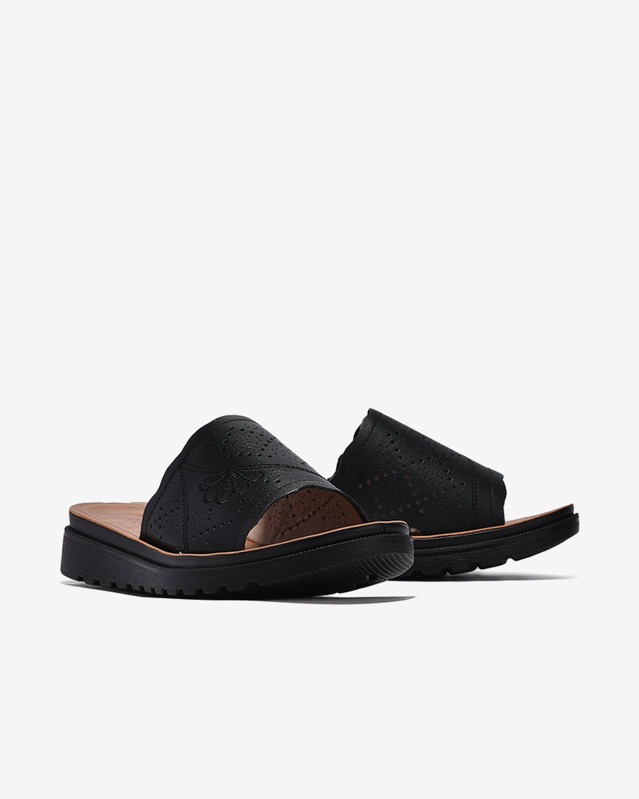 Dép Nữ Zuciani Quai Ngang Hoa Văn Cắt Laser-DCF58-Đen Color2