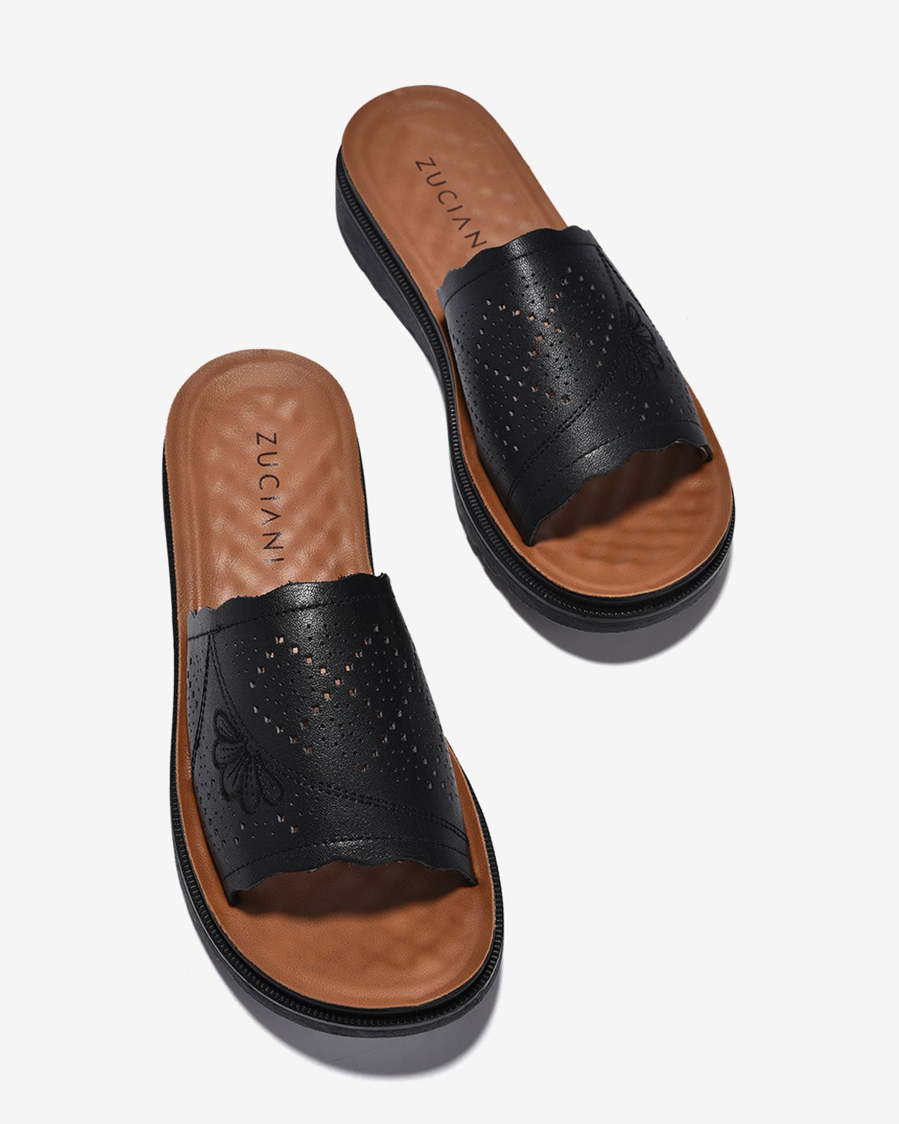 Dép Nữ Zuciani Quai Ngang Hoa Văn Cắt Laser-DCF58-Đen Color2