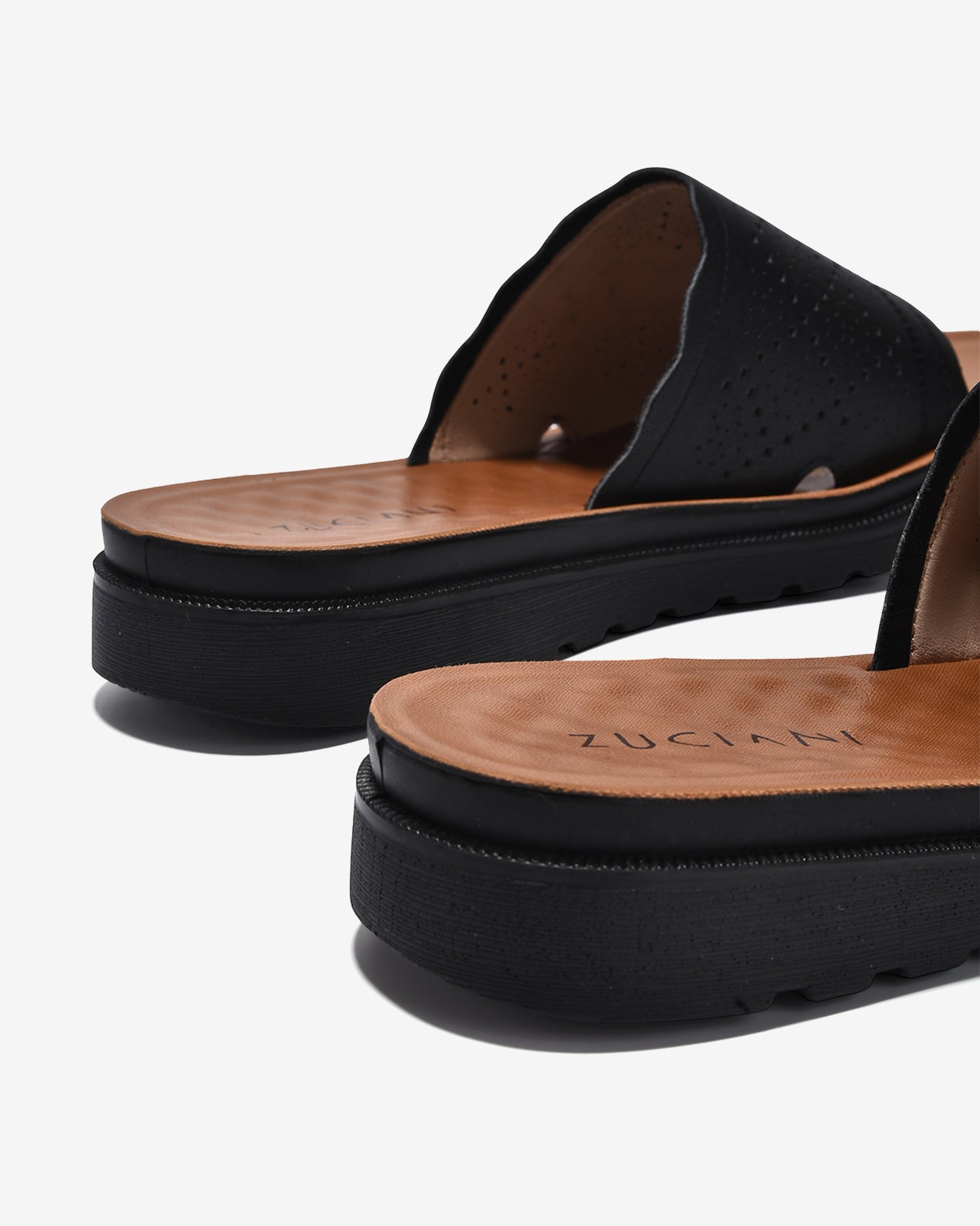 Dép Nữ Zuciani Quai Ngang Hoa Văn Cắt Laser-DCF58-Đen Color2