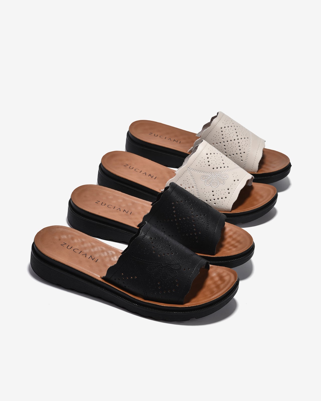 Dép Nữ Zuciani Quai Ngang Hoa Văn Cắt Laser-DCF58-Đen Color2