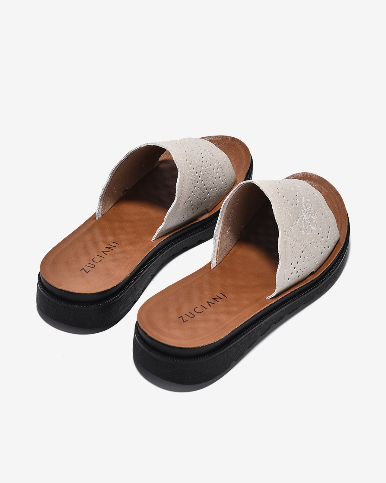 Dép Nữ Zuciani Quai Ngang Hoa Văn Cắt Laser-DCF58-Kem Color2
