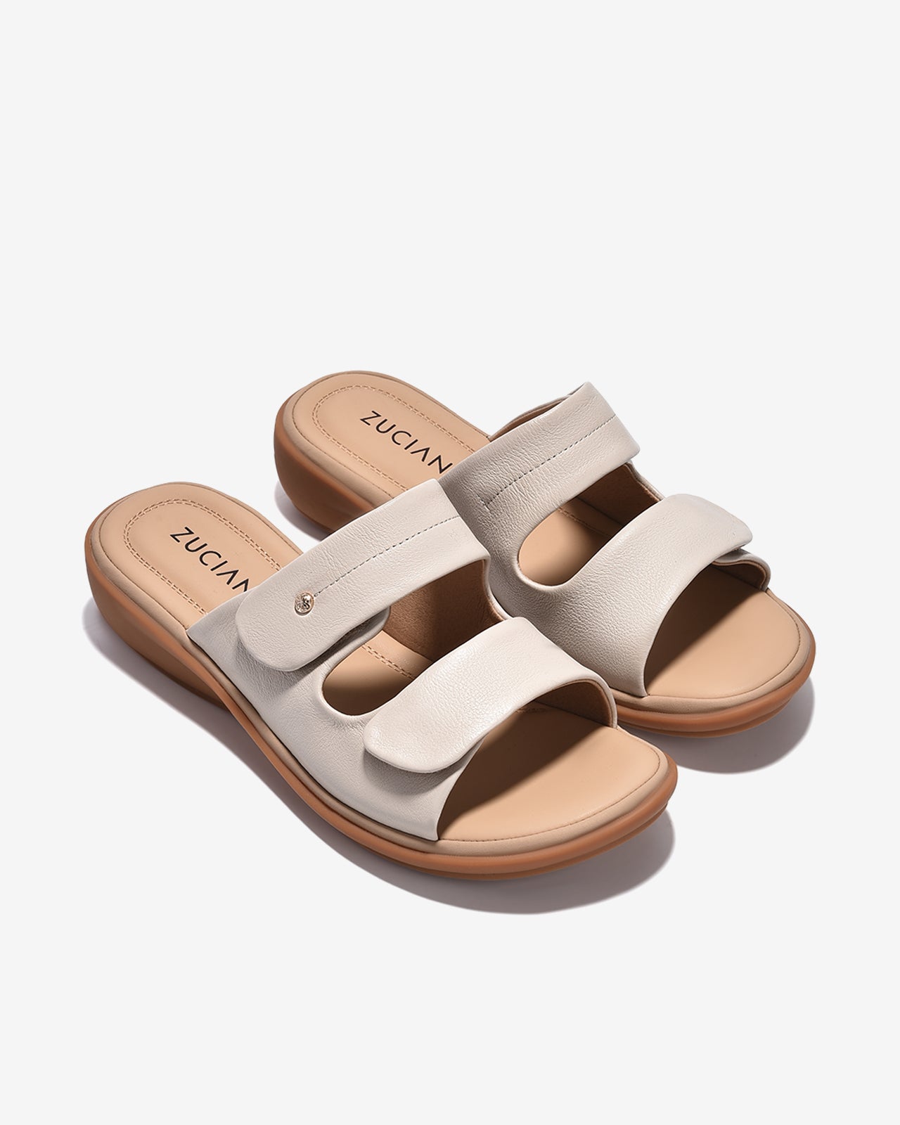 Dép Nữ Zuciani Quai Đôi Dán-DCF59-Kem Color2