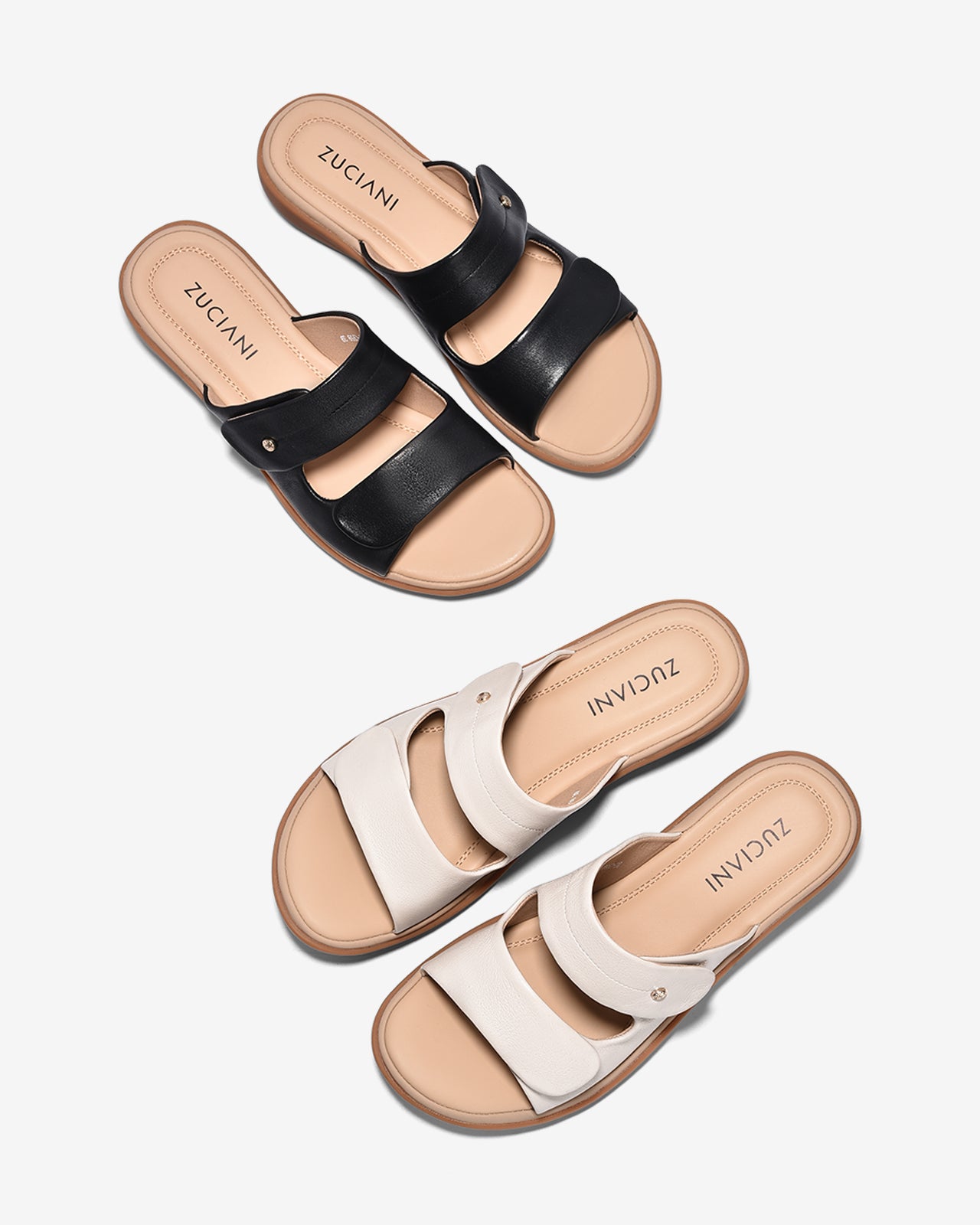 Dép Nữ Zuciani Quai Đôi Dán-DCF59-Kem Color2