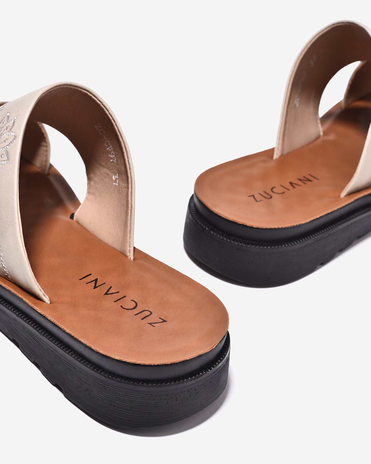 Dép Nữ Zuciani Quai Nơ Thêu Hoa-DCF97-Kem Color2