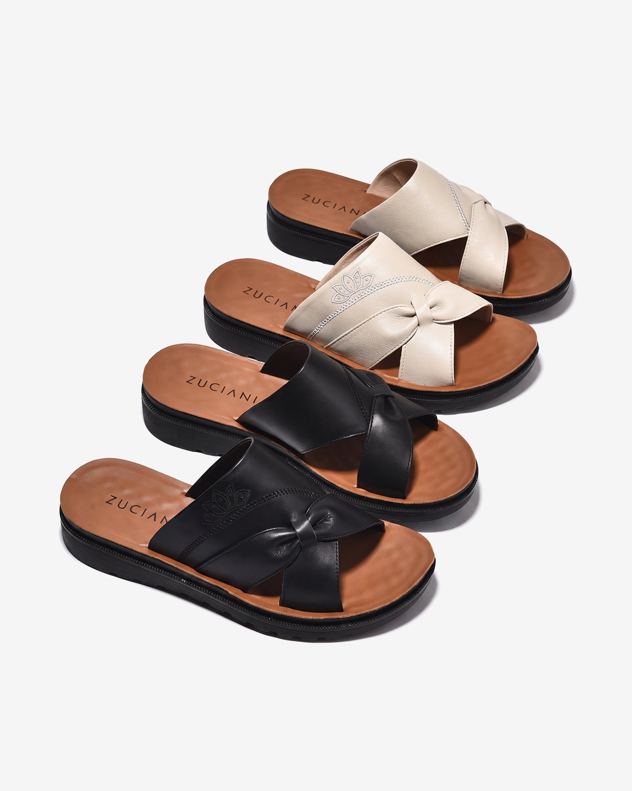 Dép Nữ Zuciani Quai Nơ Thêu Hoa-DCF97-Kem Color2