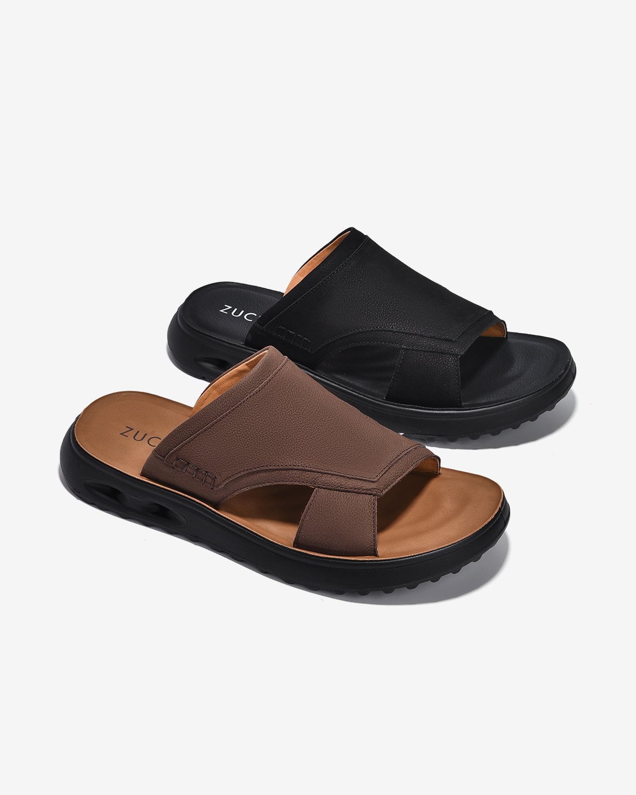 Dép Nam Zuciani Quai Ngang Vân Da Mờ-DCF65-Đen Color1