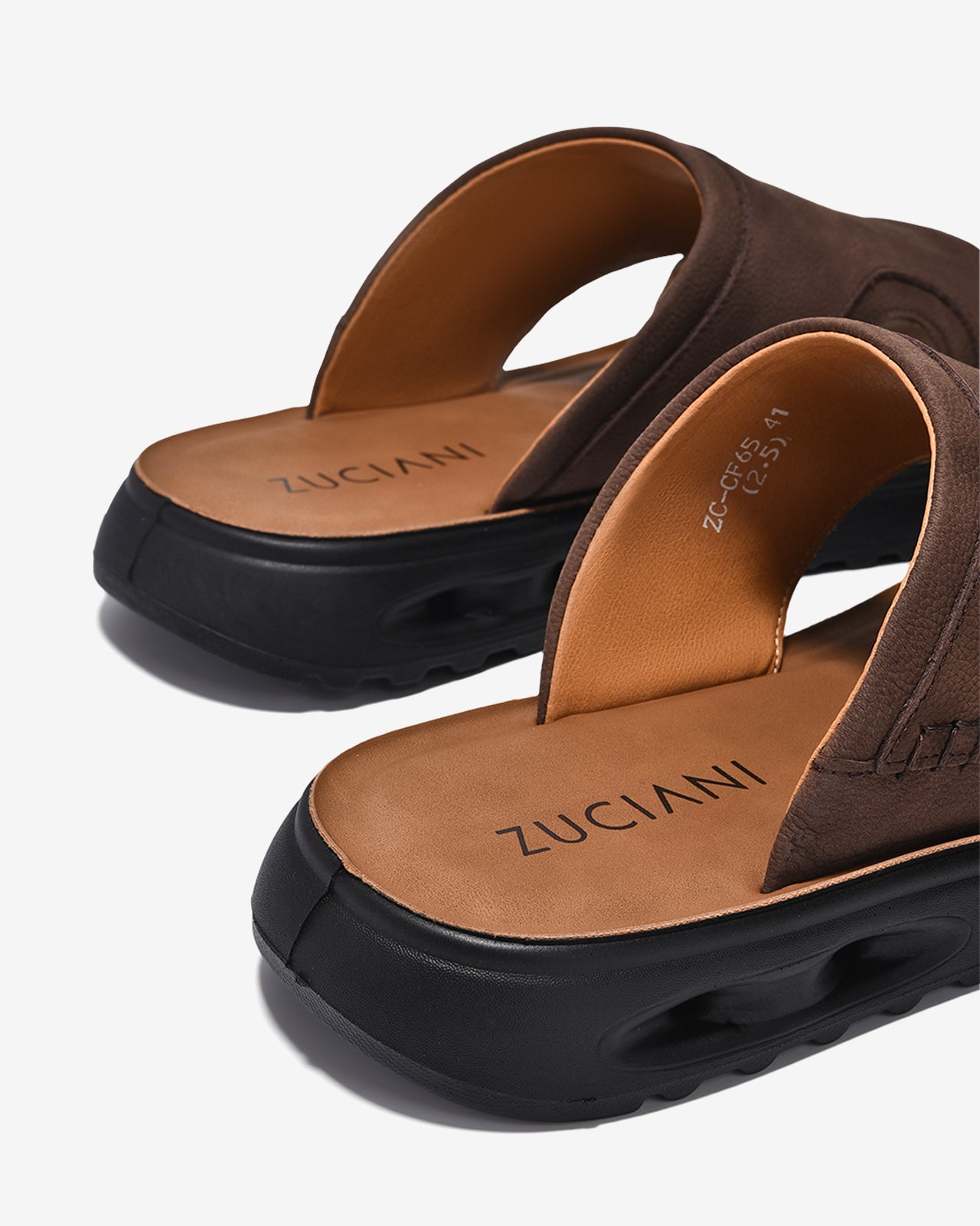 Dép Nam Zuciani Quai Ngang Vân Da Mờ-DCF65-Nâu Color2