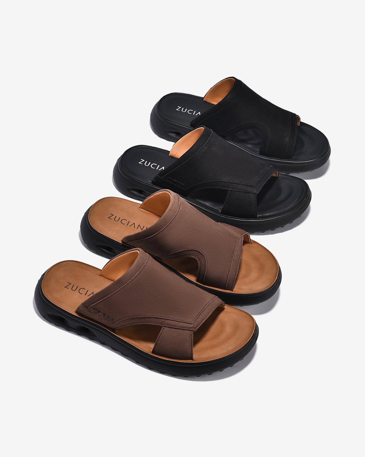Dép Nam Zuciani Quai Ngang Vân Da Mờ-DCF65-Nâu Color2