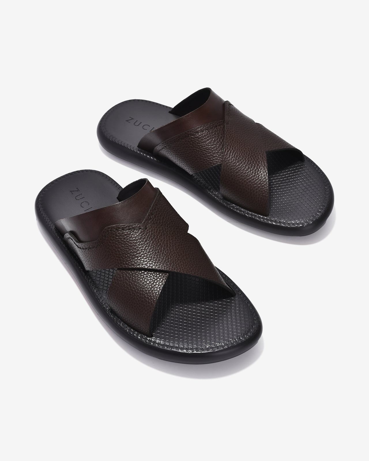 Dép Nam Zuciani Quai Chéo Viền Nổi-DRW13-Nâu Color2