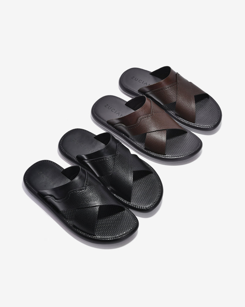 Dép Nam Zuciani Quai Chéo Viền Nổi-DRW13-Nâu Color2