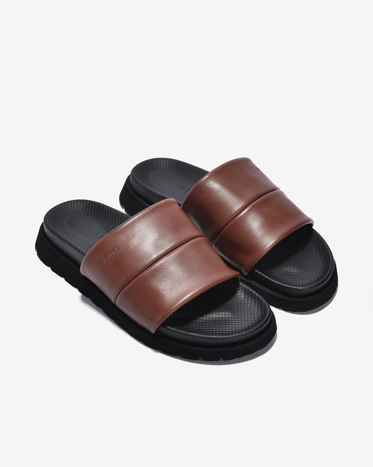 Dép Nam Zuciani Quai Ngang Khắc Logo-DRW15-Nâu Color1