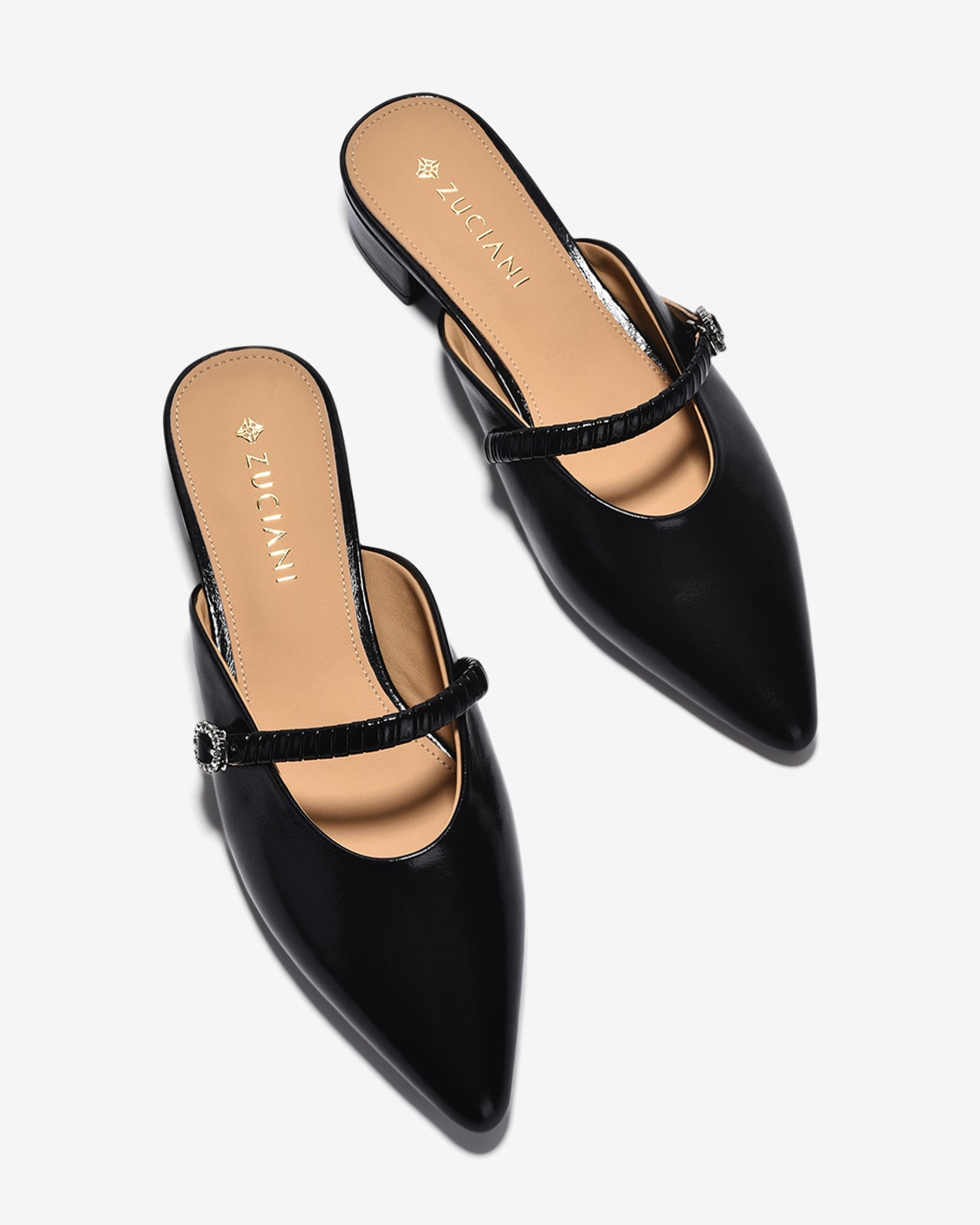 Dép Sapo Nữ Zuciani Mũi Nhọn Khoá Đính Đá-GCM08-Đen Color1