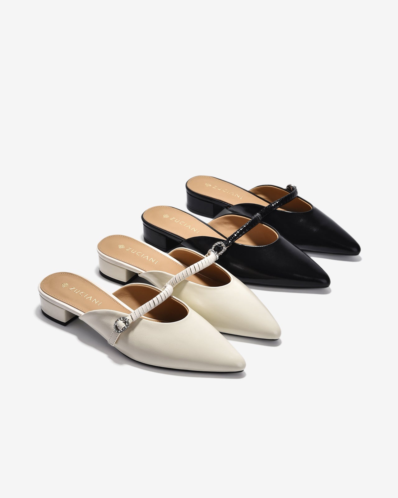 Dép Sapo Nữ Zuciani Mũi Nhọn Khoá Đính Đá-GCM08-Đen Color1