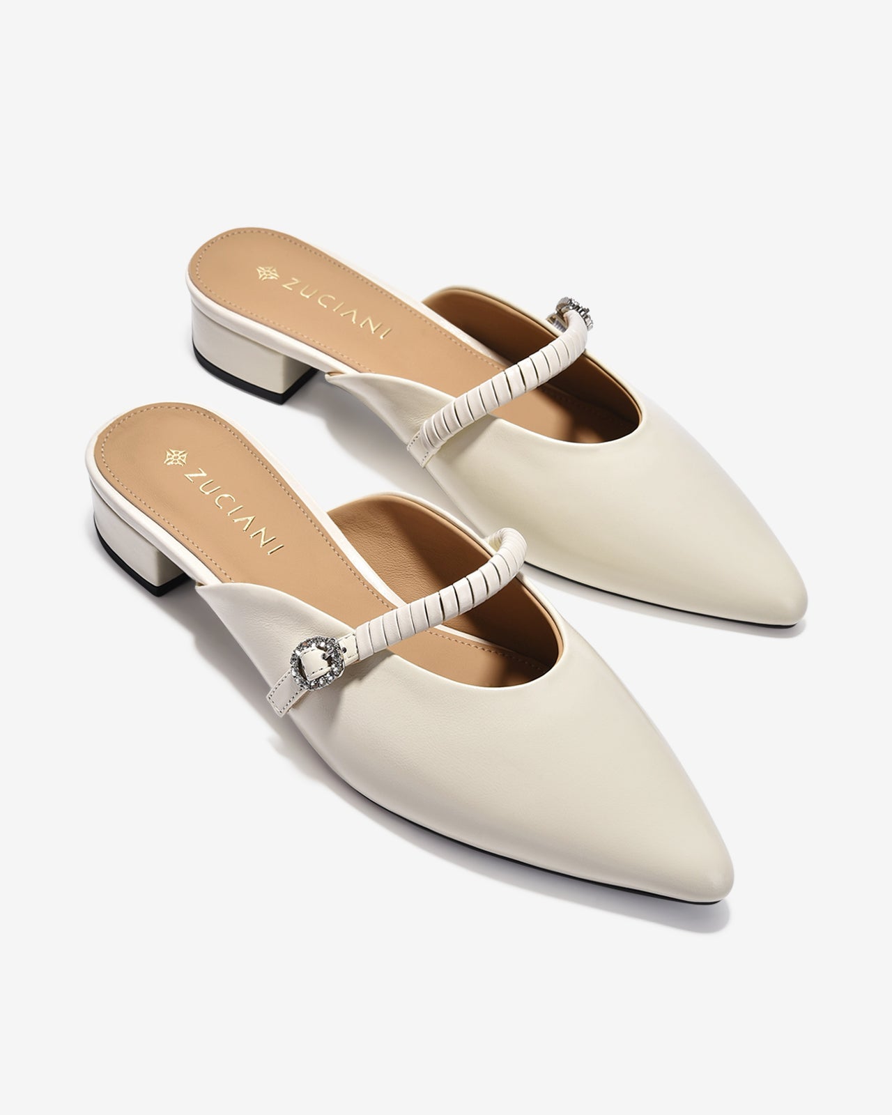 Dép Sapo Nữ Zuciani Mũi Nhọn Khoá Đính Đá-GCM08-Trắng Color1