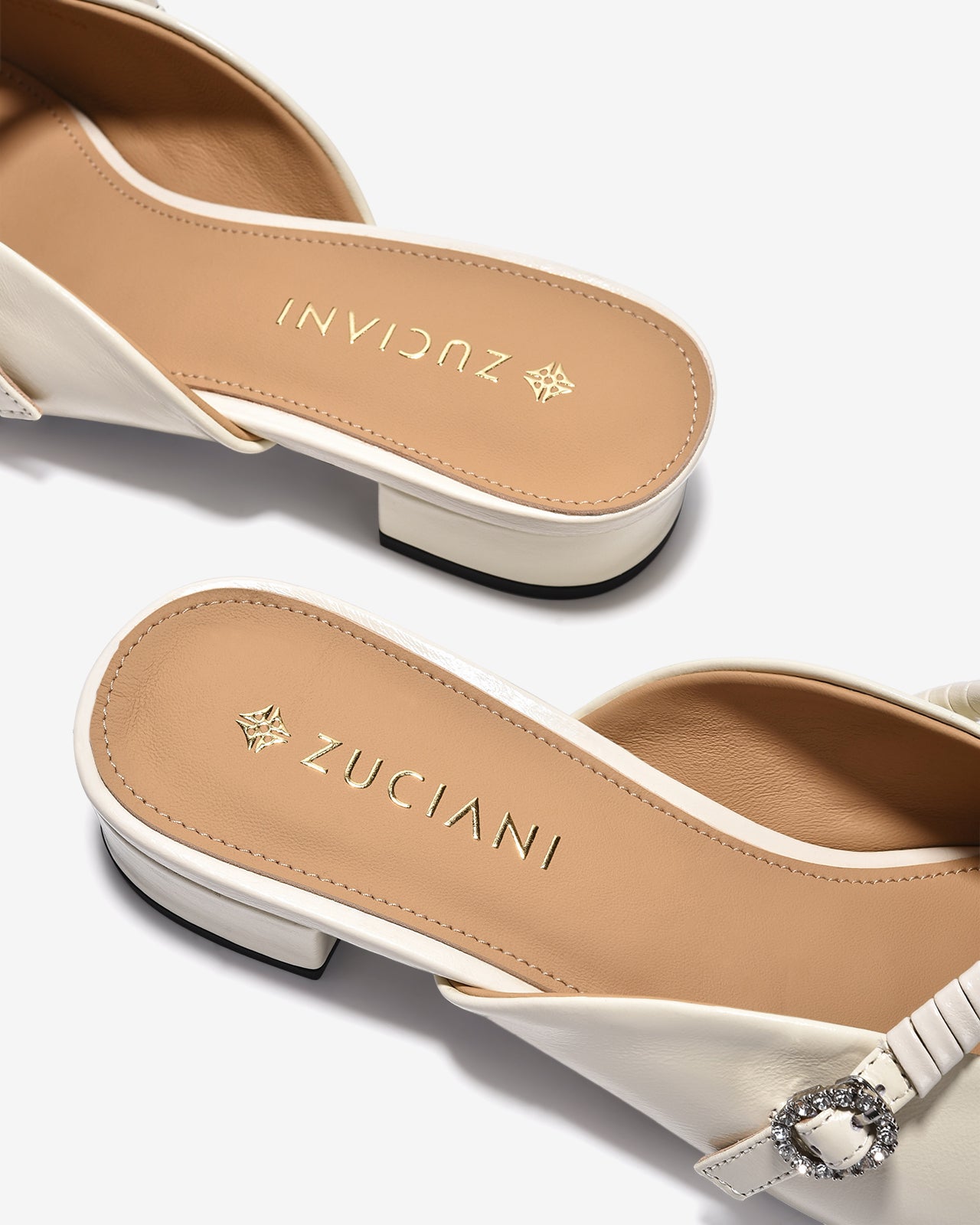 Dép Sapo Nữ Zuciani Mũi Nhọn Khoá Đính Đá-GCM08-Trắng Color1