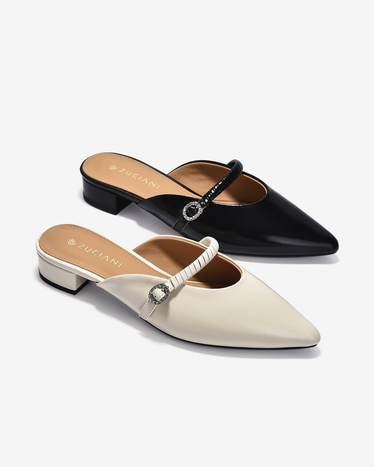 Dép Sapo Nữ Zuciani Mũi Nhọn Khoá Đính Đá-GCM08-Trắng Color1