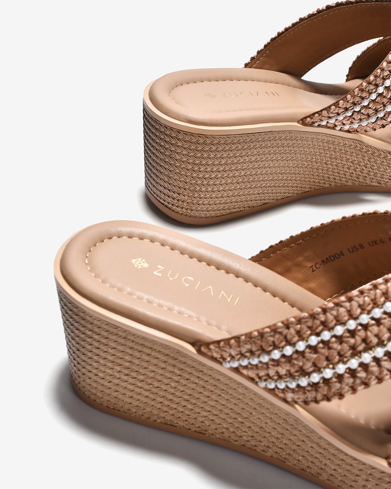 Dép Xuồng Zuciani Đế Cói Quai Chéo Đính Ngọc-DMD04-Cafe Color2