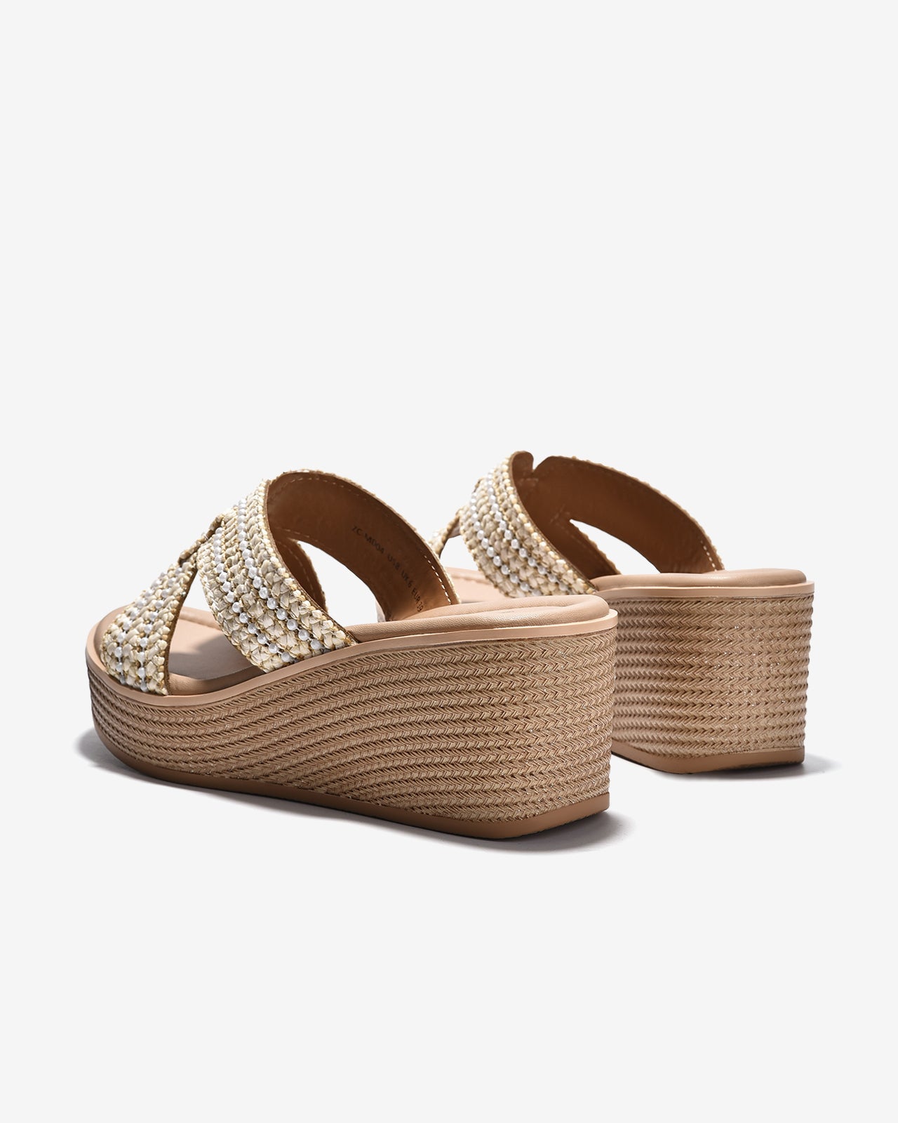 Dép Xuồng Zuciani Đế Cói Quai Chéo Đính Ngọc-DMD04-Kem Color1