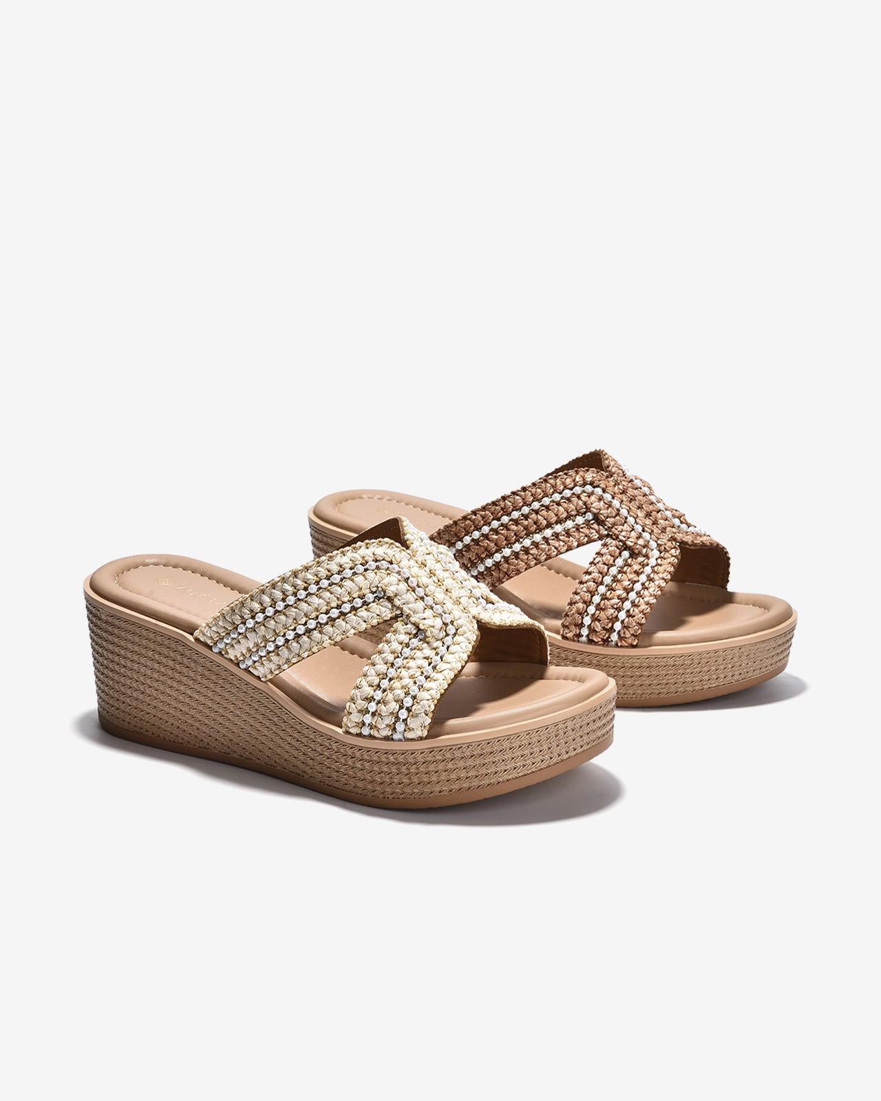 Dép Xuồng Zuciani Đế Cói Quai Chéo Đính Ngọc-DMD04-Kem Color2