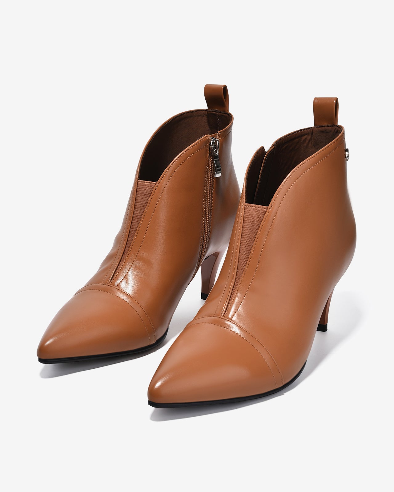 Giày Boot Nữ Zucia Mũi Nhọn Cổ Khoét Phối Thun-GTHB2-Bò Color2